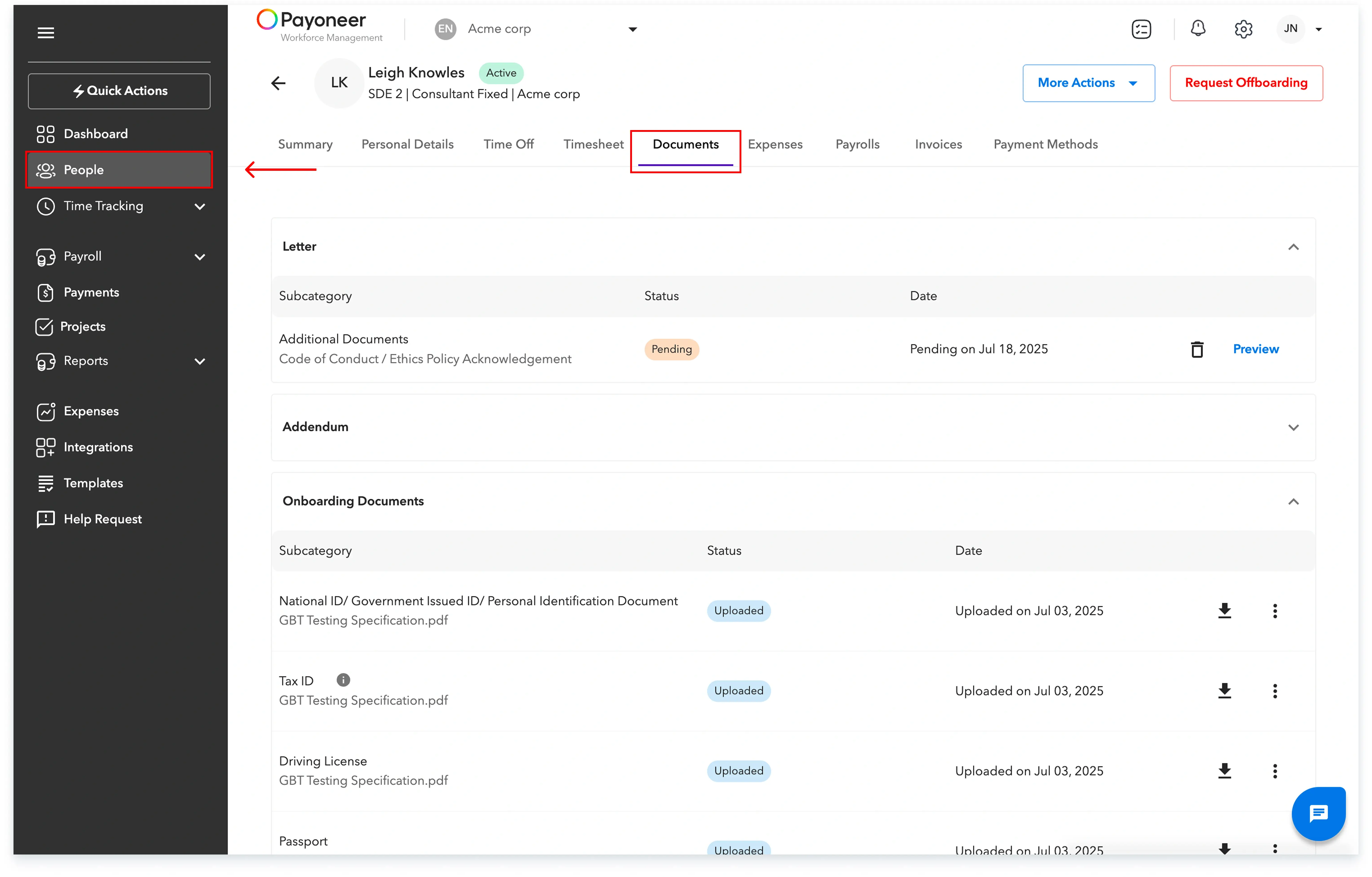 Navigate to the People's section