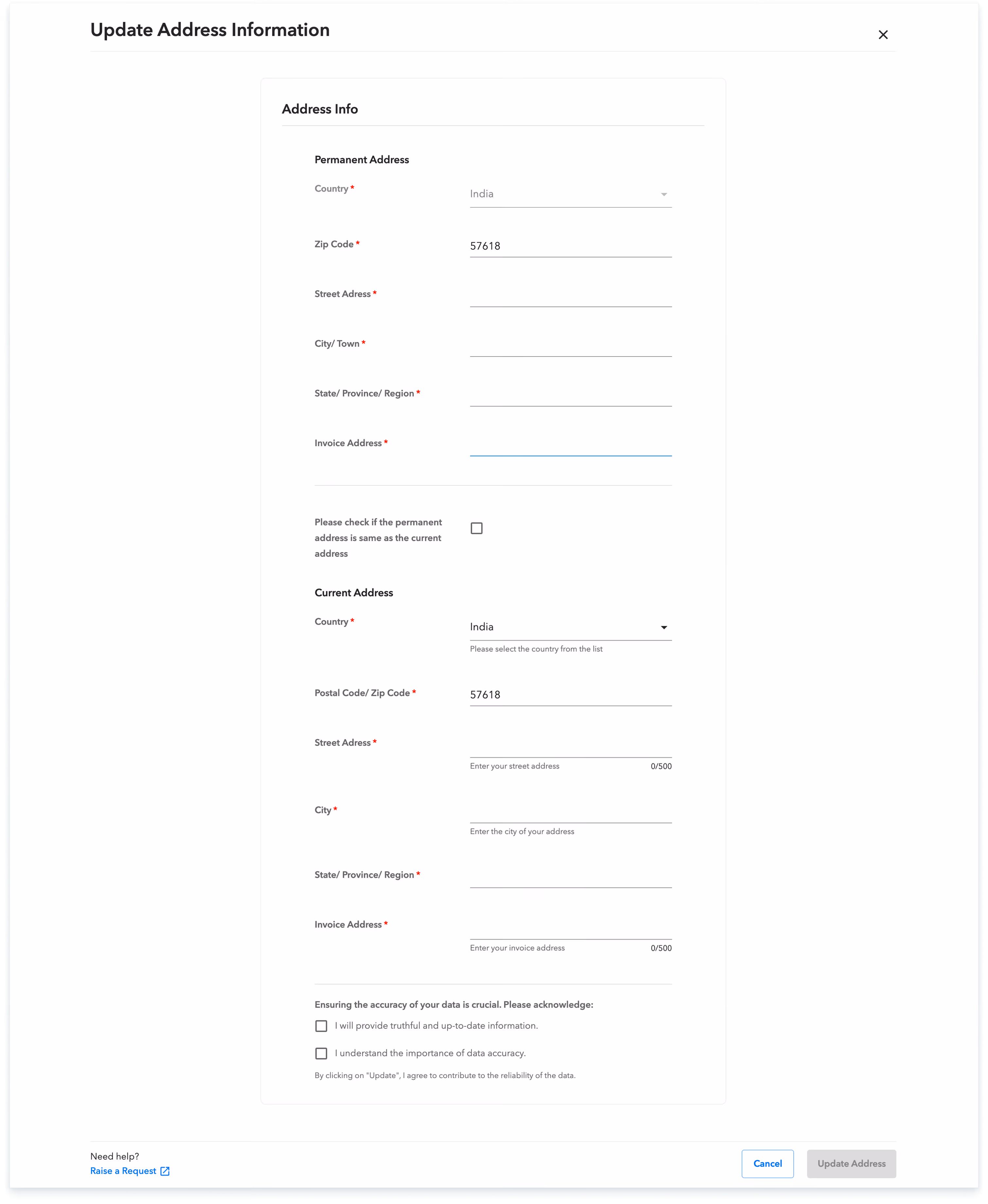 Wfm update address details