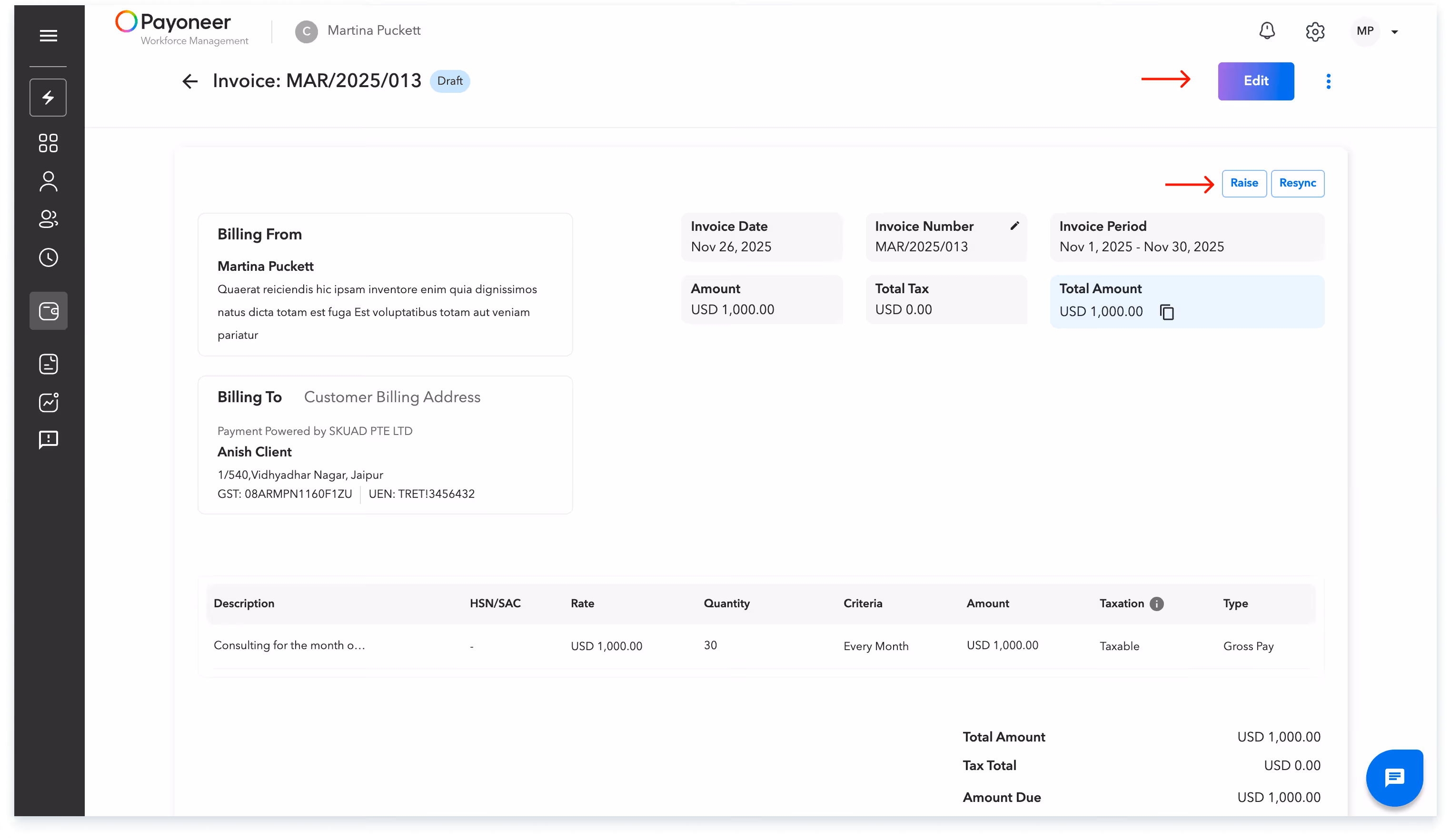 creae wfm invoice 4