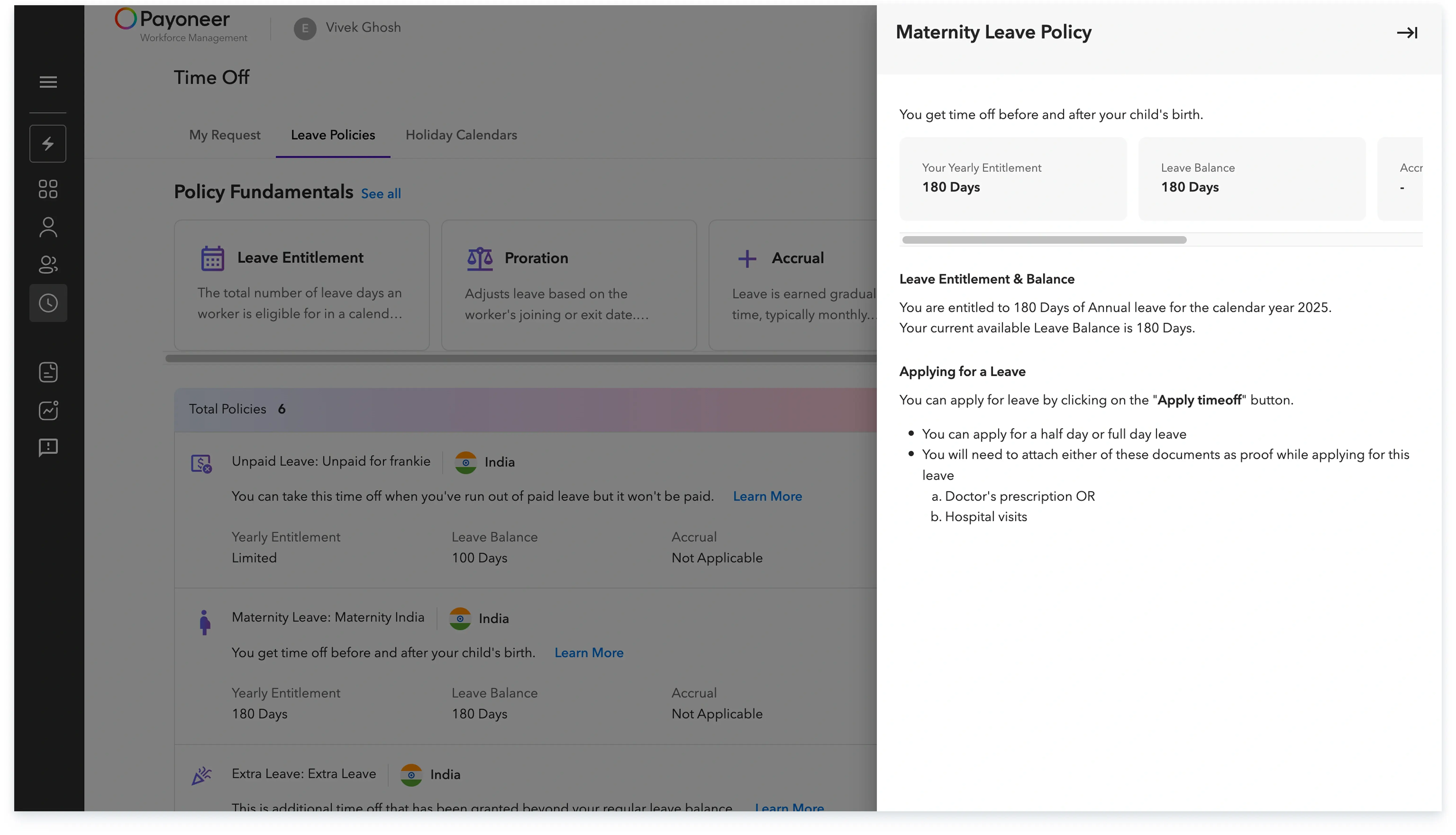 details of each policy
