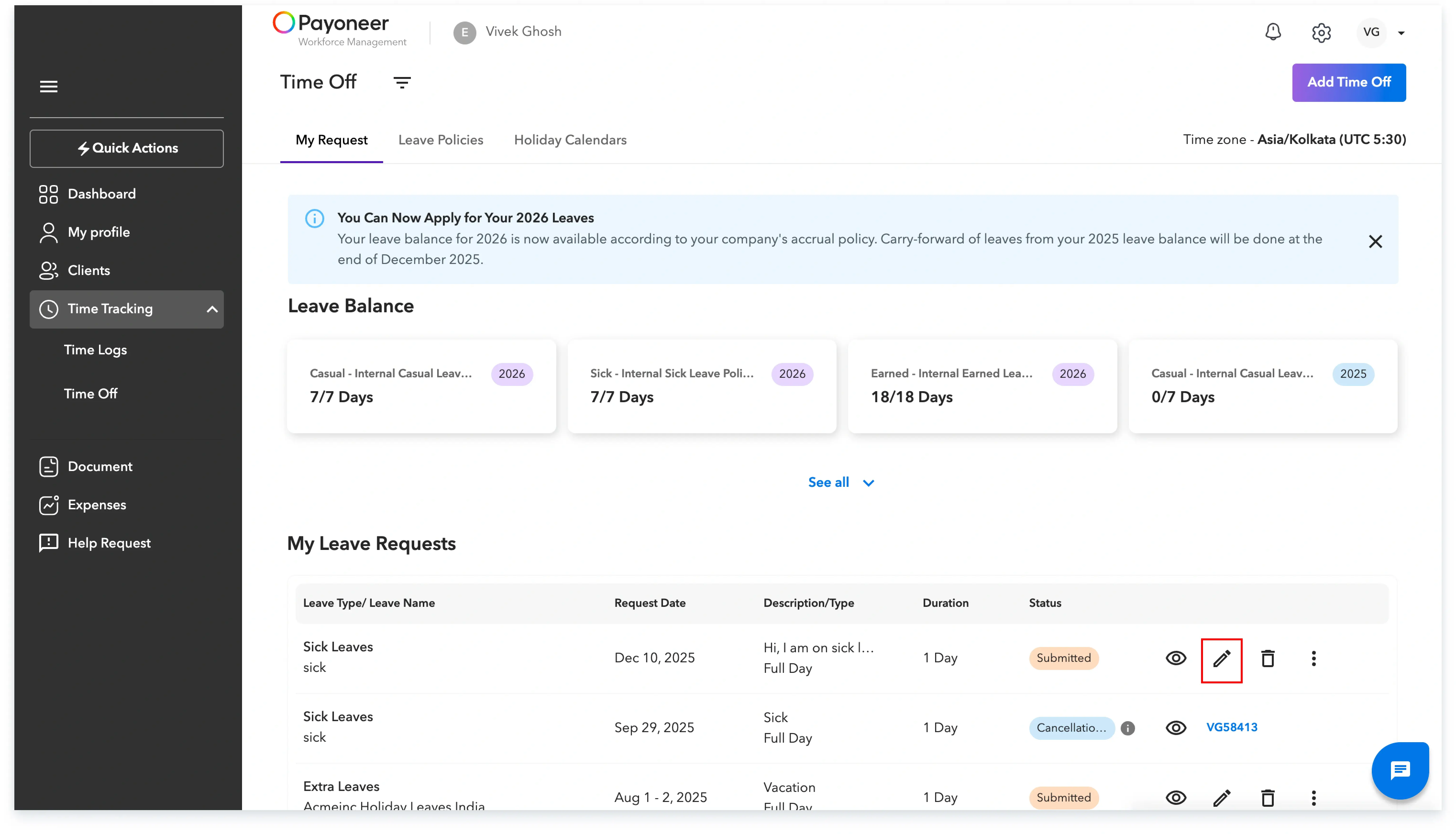 Leave request detail