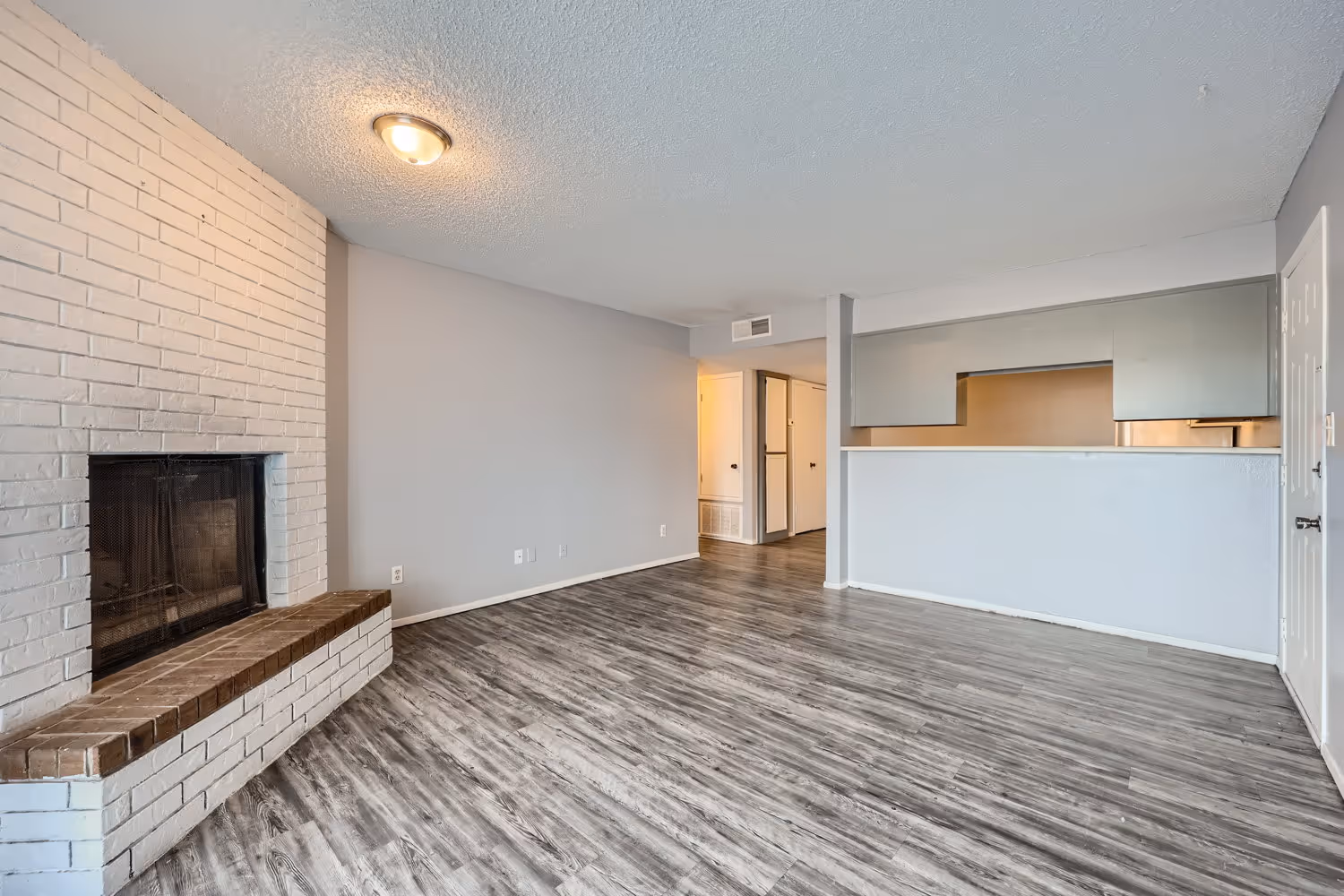Empty living room with fireplace