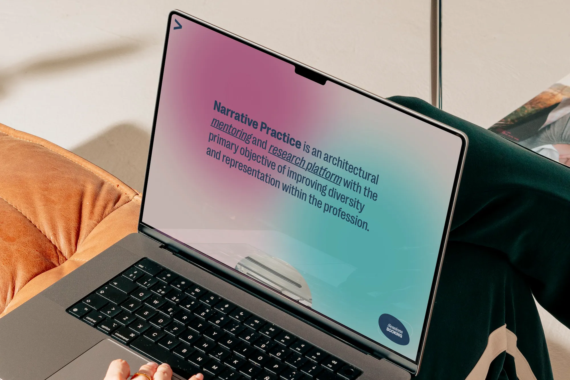 Mockup of a laptop, showing the landing page of Narrative Practice.