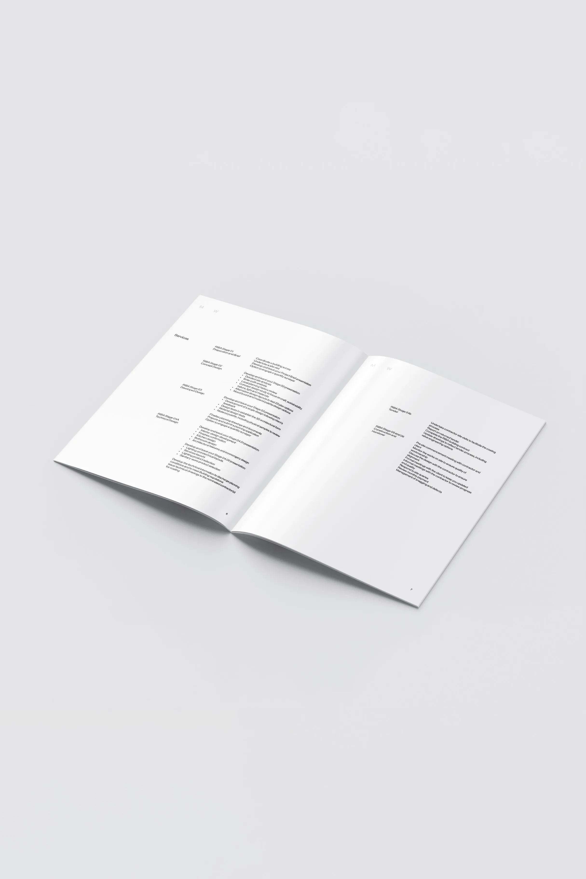 A4 brochure mockup showing the Magri Williams document design system in portrait orientation.