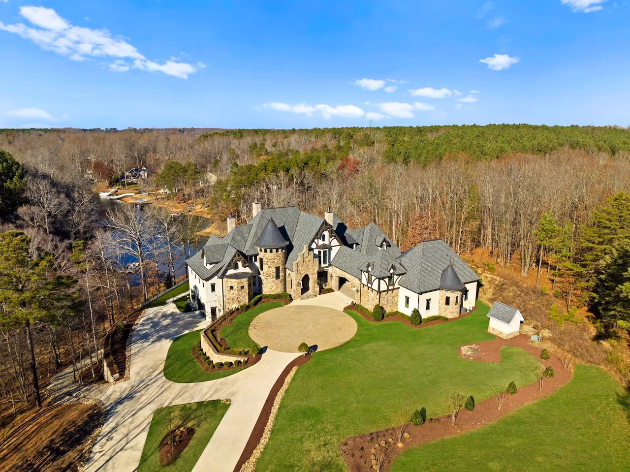 Aerial view of large european-style luxury estate