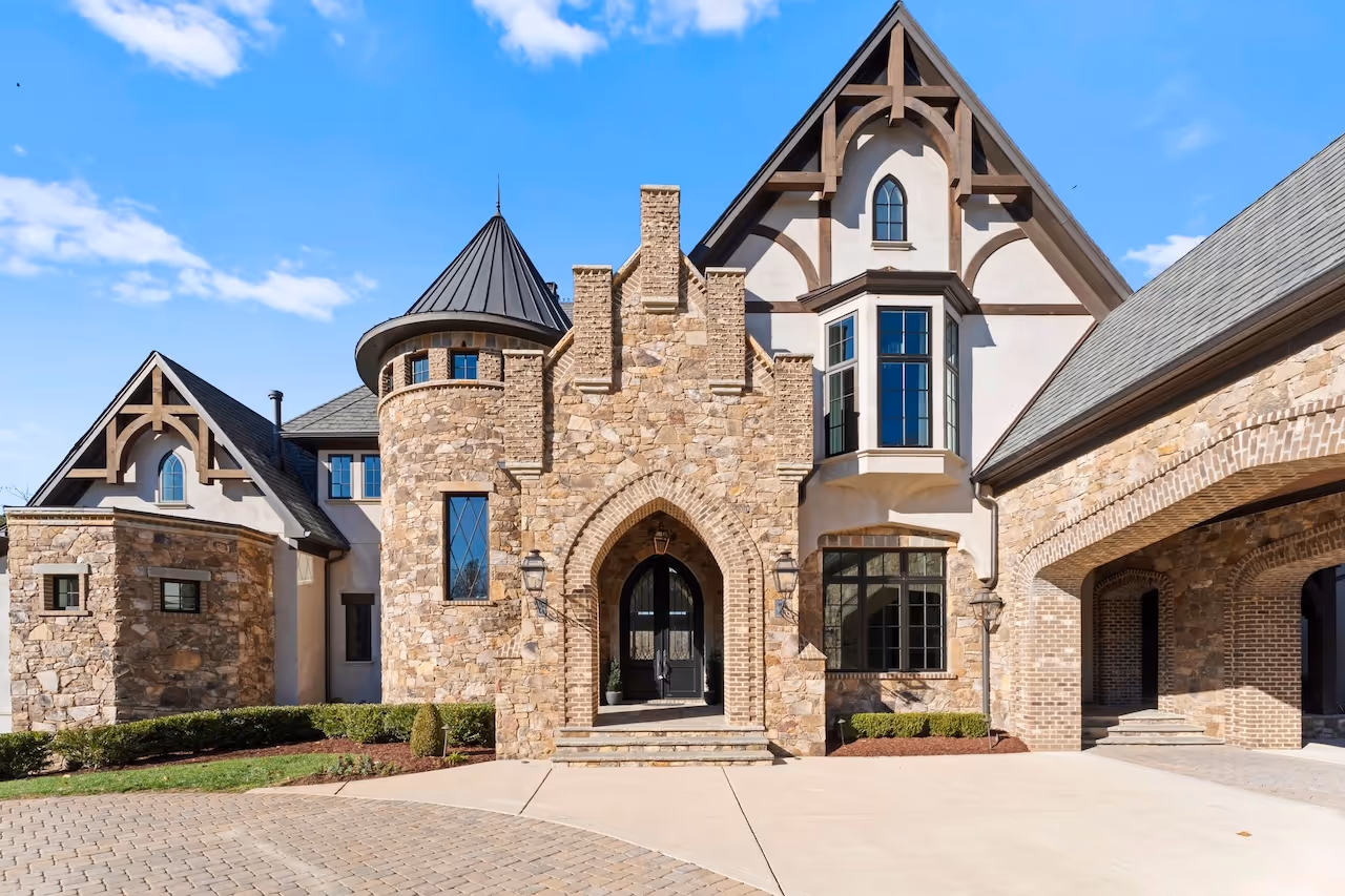 ornate arched front doorway luxury home in North Carolina