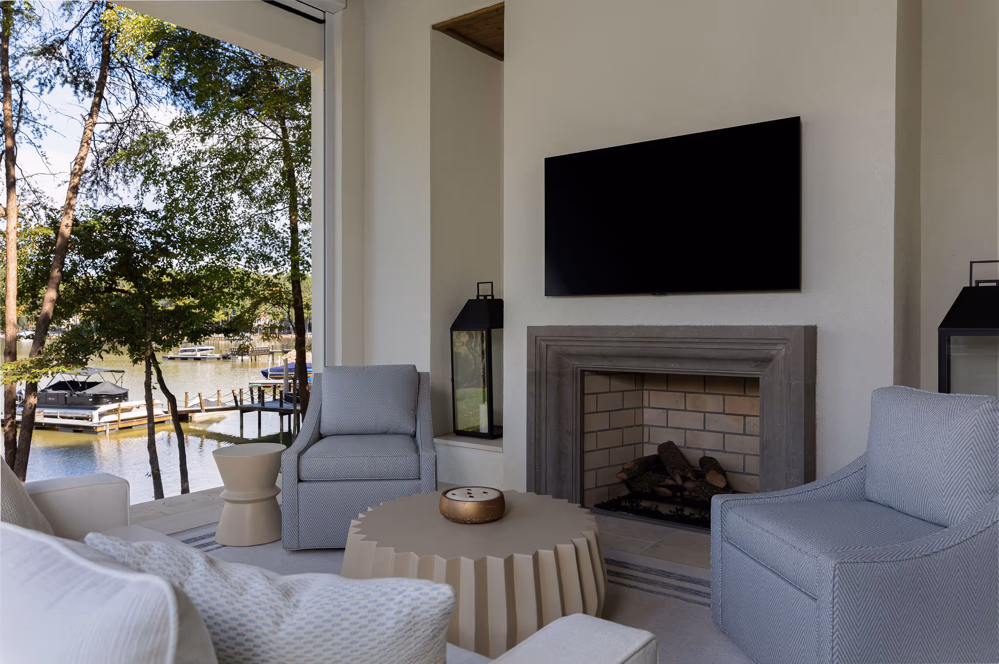 Patio with fireplace and entertainment