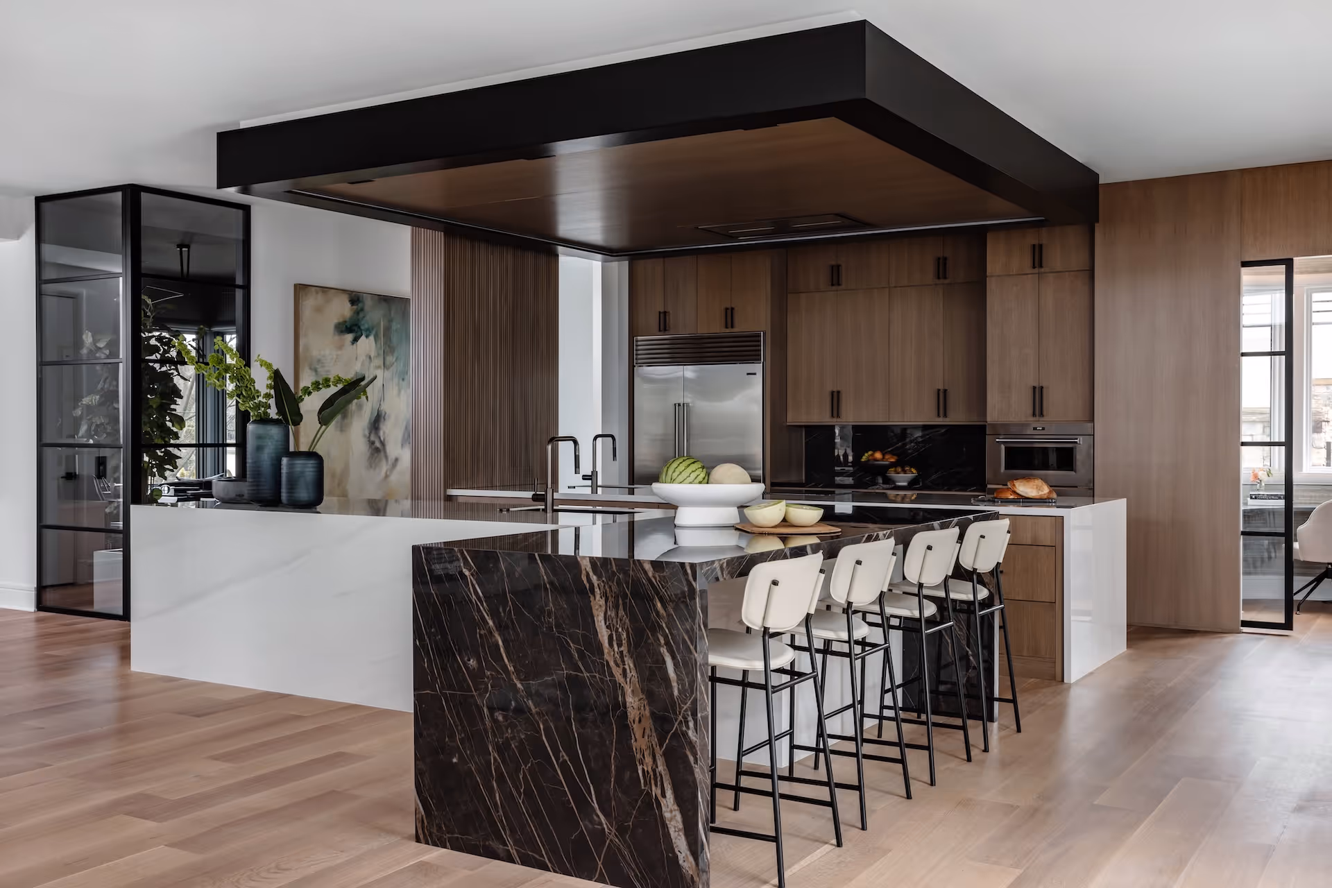 Modern kitchen renovation with bulkhead ceiling