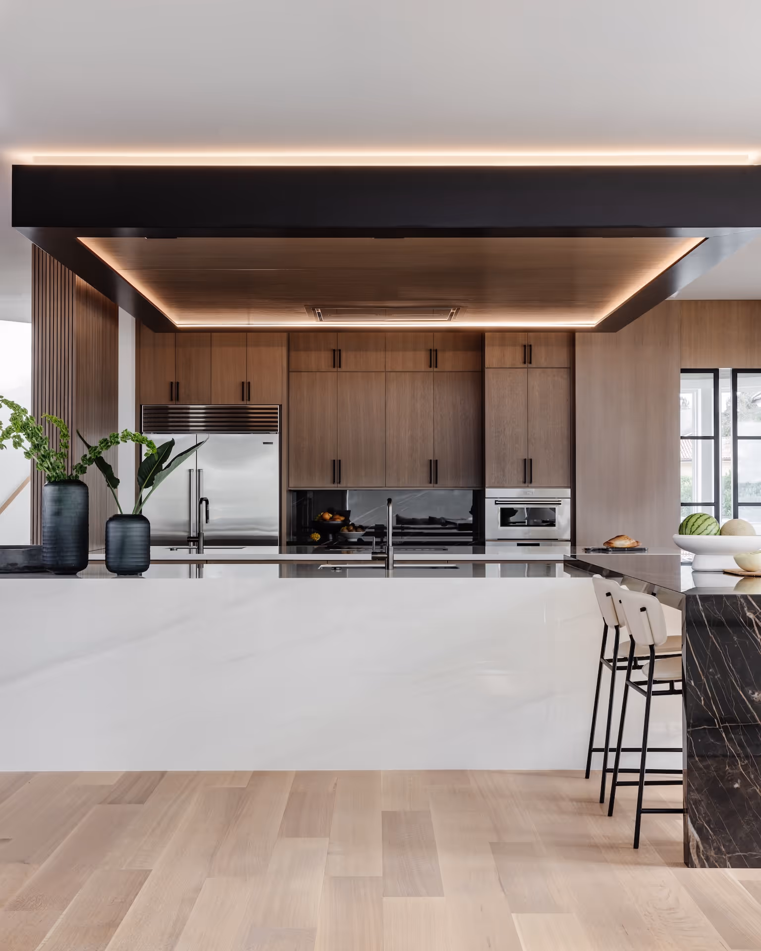 Custom lighting bulkhead ceiling design
