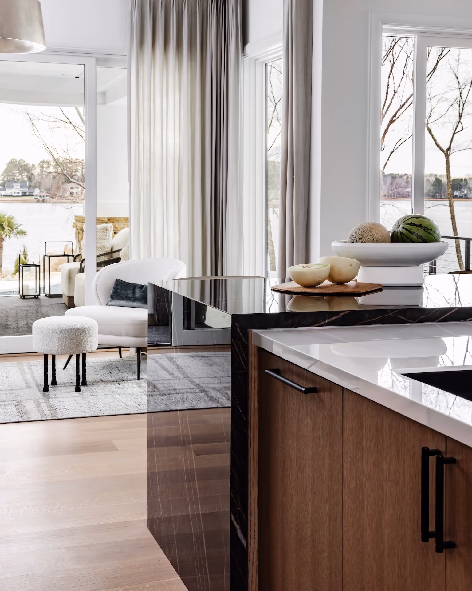 Marble countertop with wood style decor