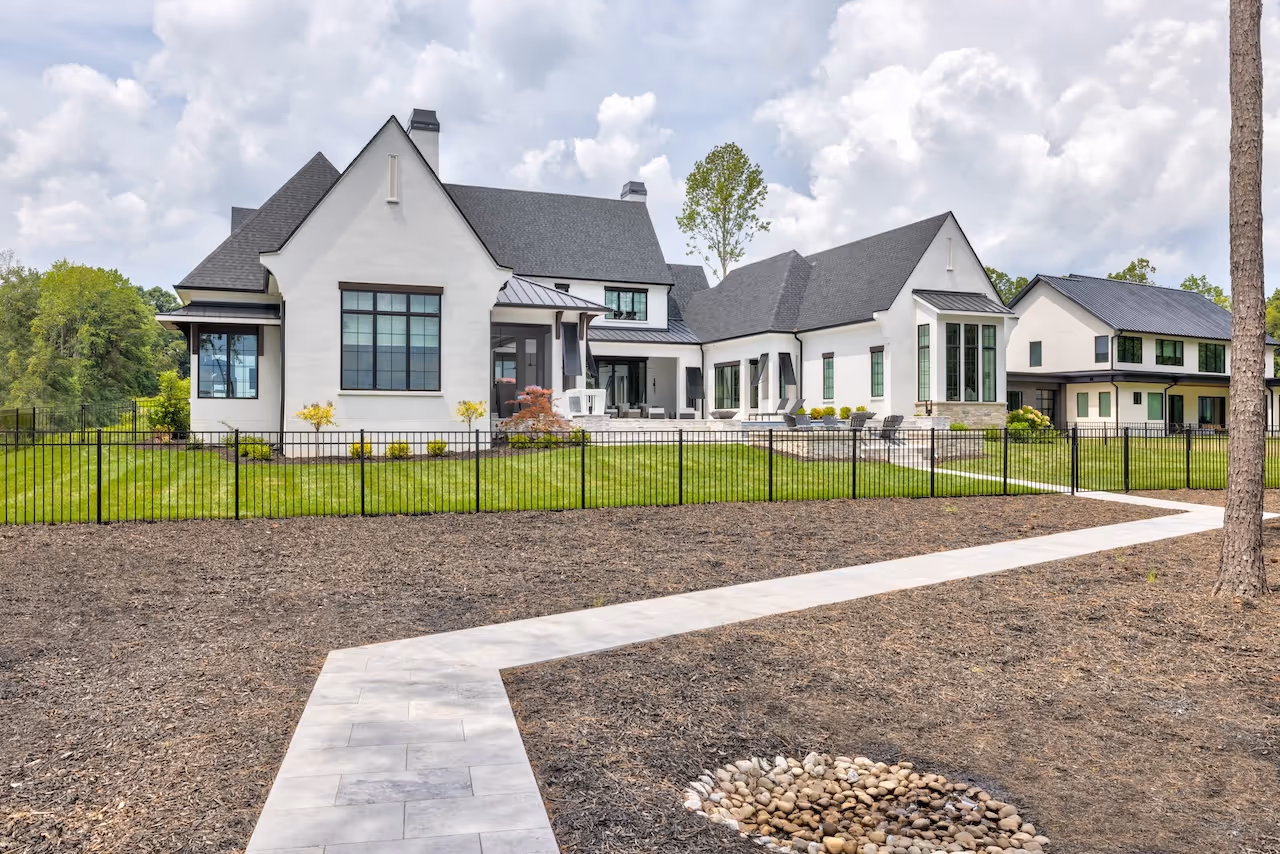Rear perspective showing updated landscaping