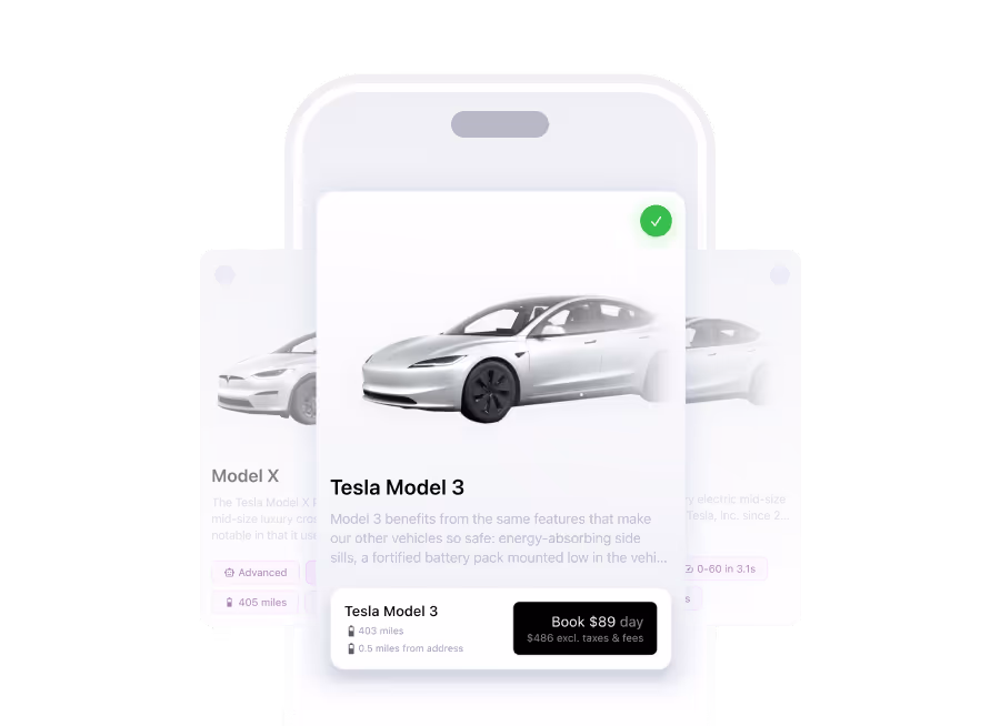 Image of an iPhone showing multiple car choices 