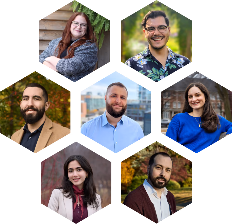 Collage of Mantra Psychotherapy's therapists in honeycomb frames
