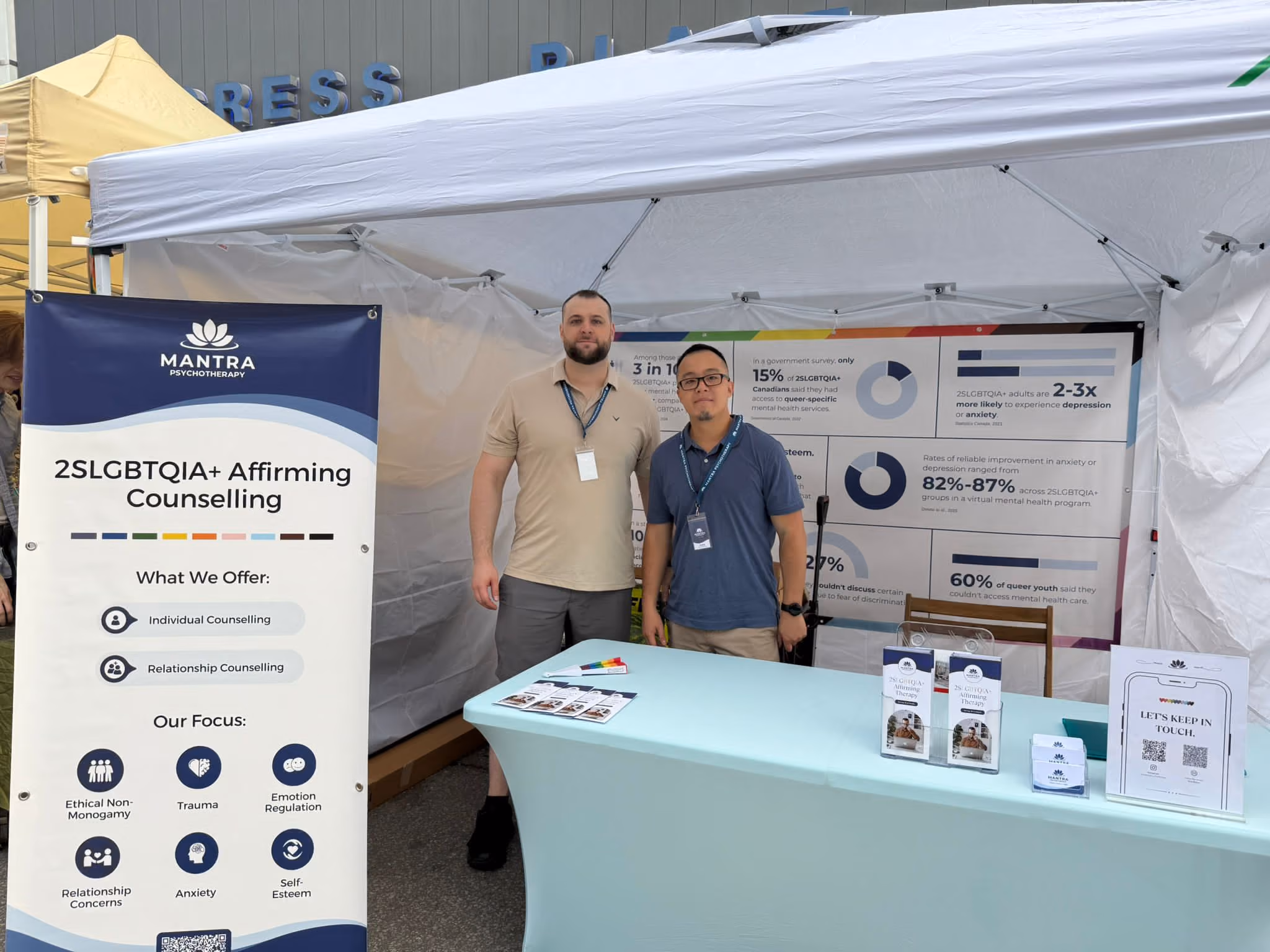 Mantra Psychotherapy staff at the clinic's pop-up booth at Toronto Pride 2026 