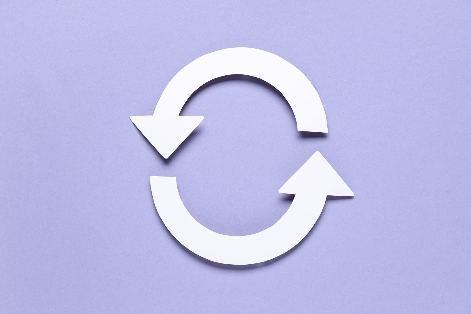 Two curved arrows making a circle shape with purple background