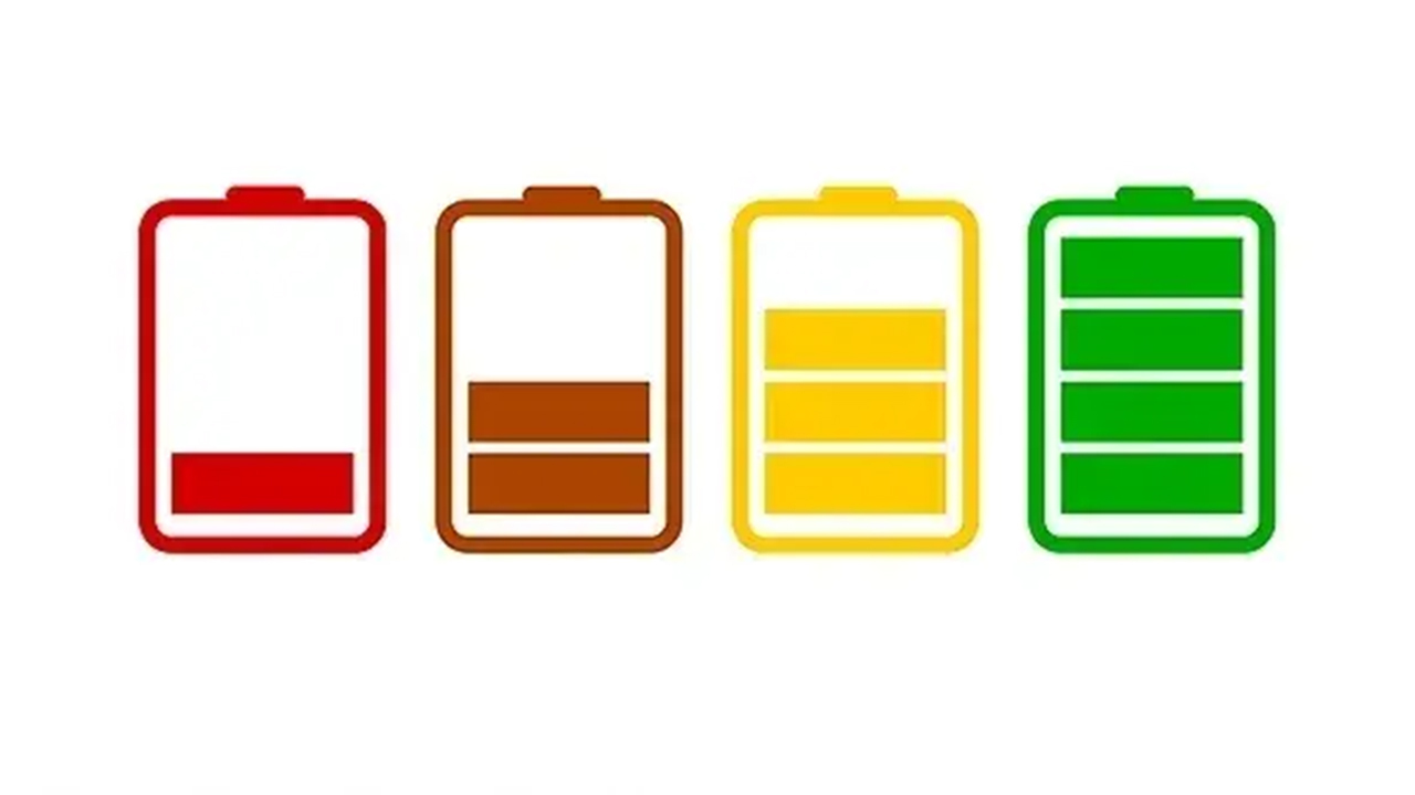 Battery level icons from empty to full charge