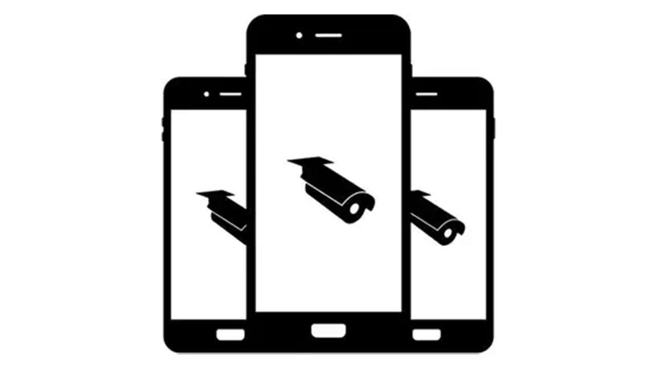 Illustration of three phones with security camera icons, representing parental monitoring