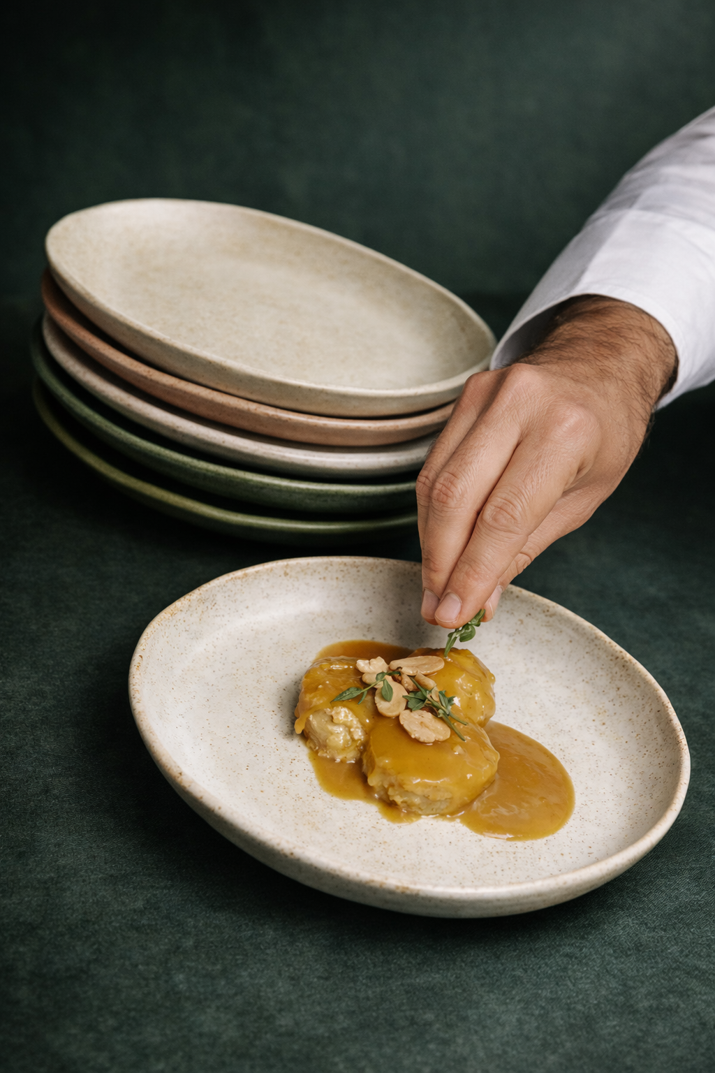 Chef plating dish at Almara restaurant as part of the hospitality brand experience