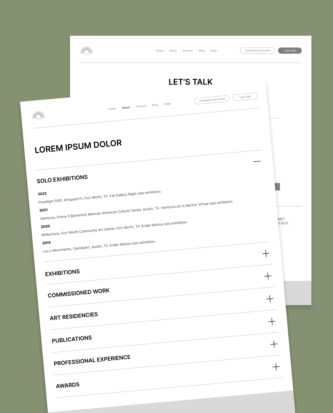 Laptop mockup displaying Ender Martos contemporary artist portfolio website with online art shop and artwork display.