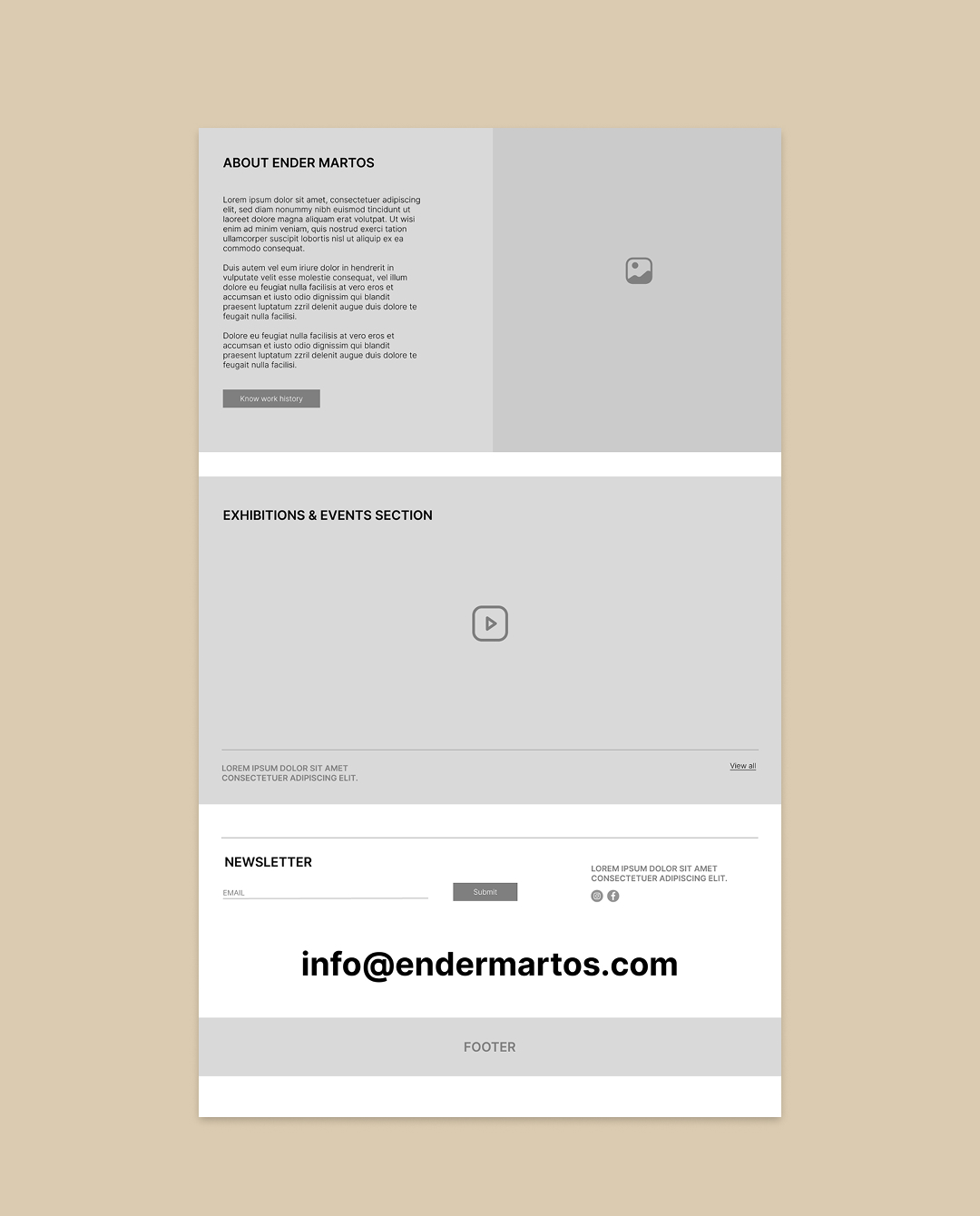 Homepage design for Ender Martos contemporary artist portfolio website featuring artwork collections and gallery sections.