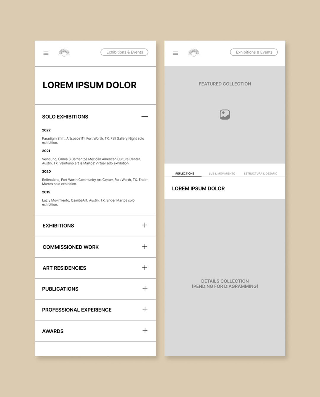 Homepage design for Ender Martos contemporary artist portfolio website featuring artwork collections and gallery sections.