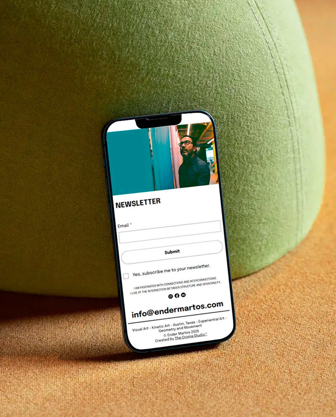 Homepage design for Ender Martos contemporary artist portfolio website featuring artwork collections and gallery sections.