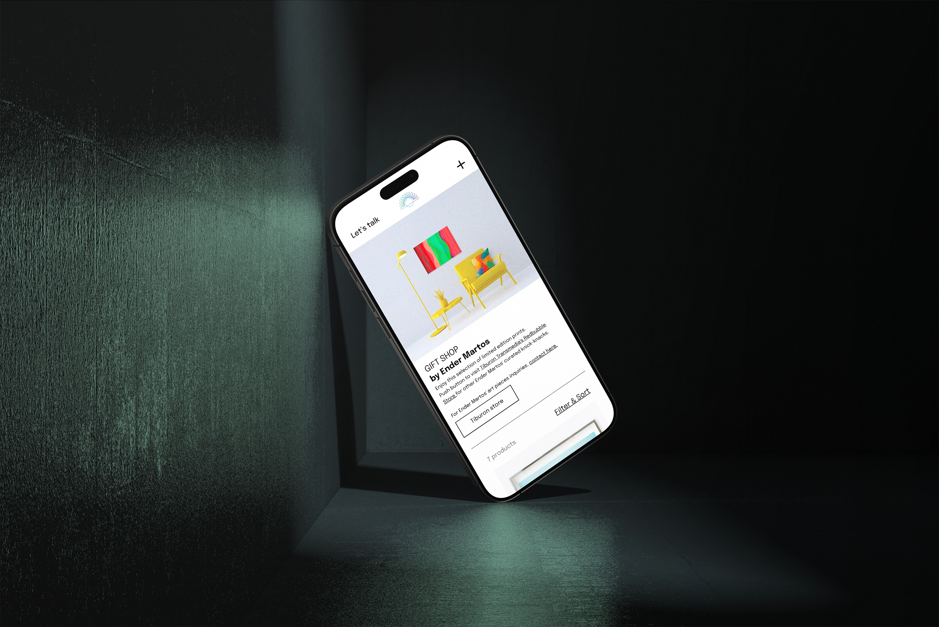 Homepage design for Ender Martos contemporary artist portfolio website featuring artwork collections and gallery sections.