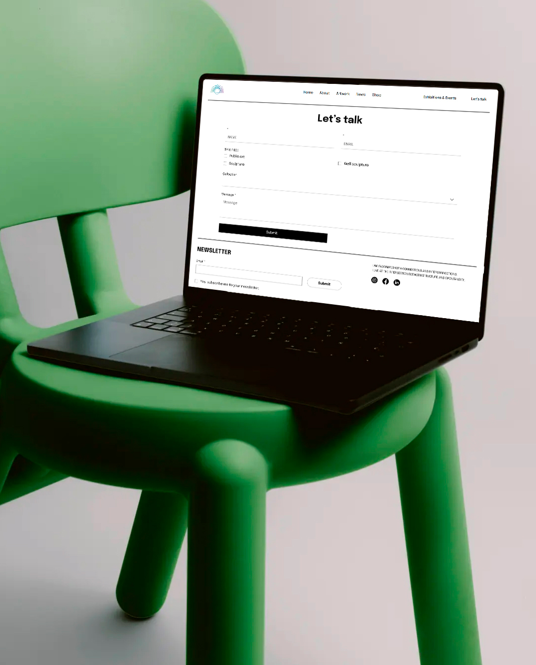 Homepage design for Ender Martos contemporary artist portfolio website featuring artwork collections and gallery sections.