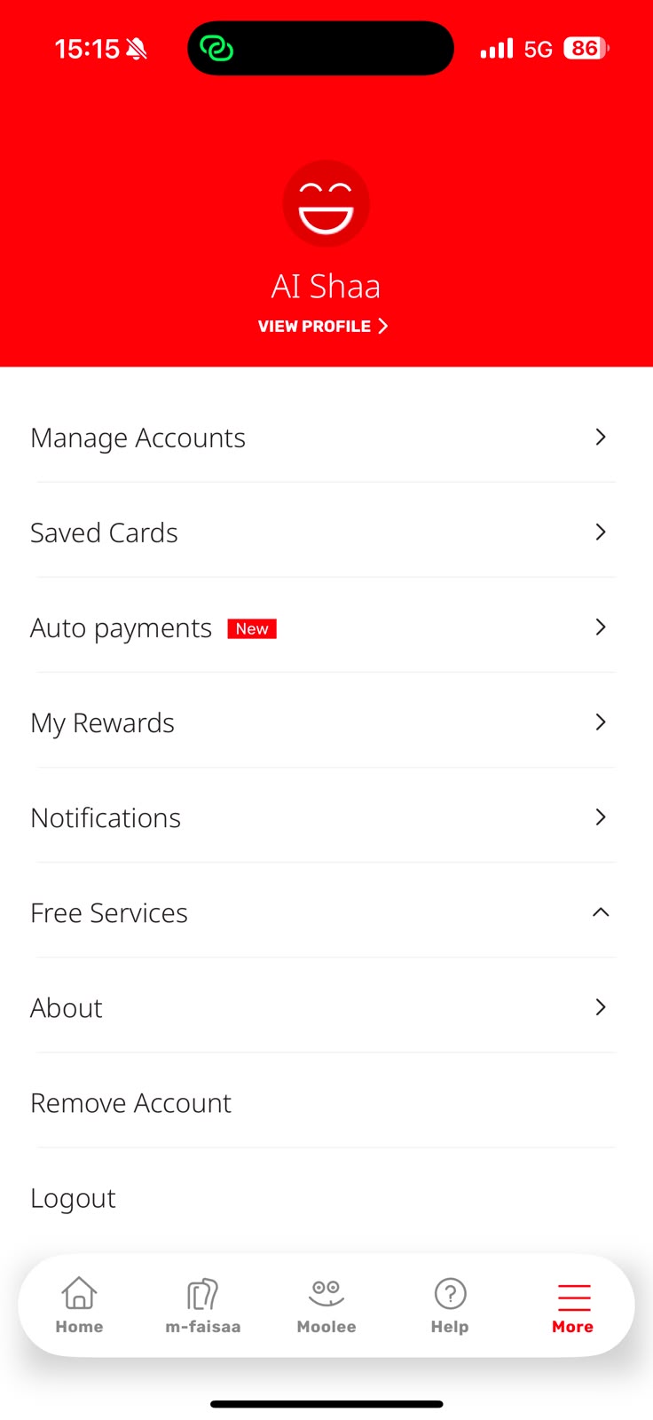 SuperApp Step 2: Auto Payment Menu option