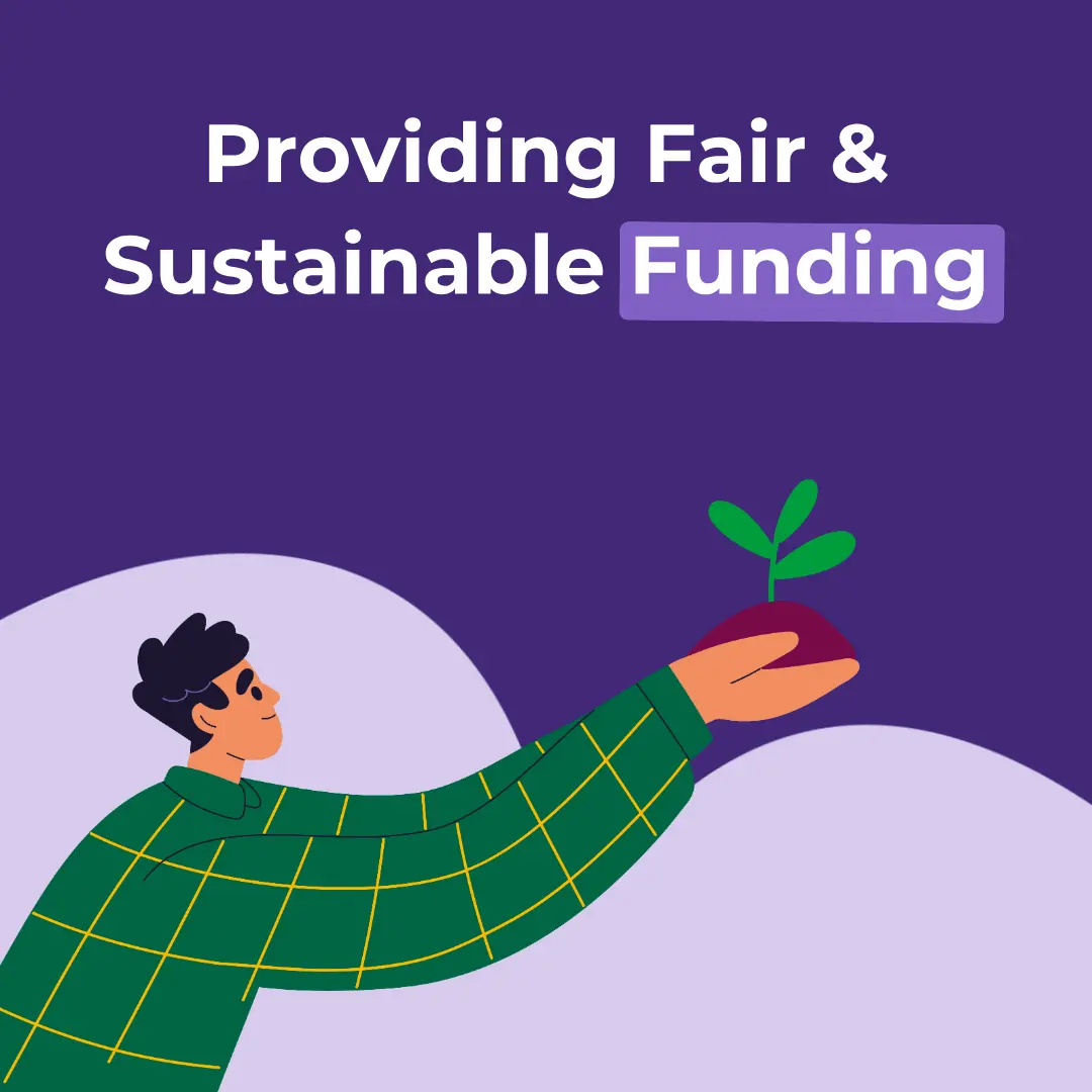 Illustration of two individuals, one in a green jacket and another in a yellow coat, standing together and engaging, symbolising unity and teamwork. The background features a green circular shape with the text 'Strengthening Infrastructure.'"