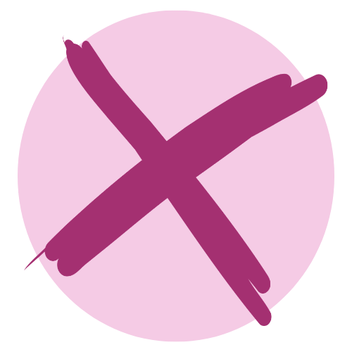 Pink circle with a dark pink brushstroke cross in the center.