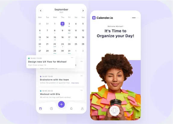 A calendar with a picture of a woman holding a camera.