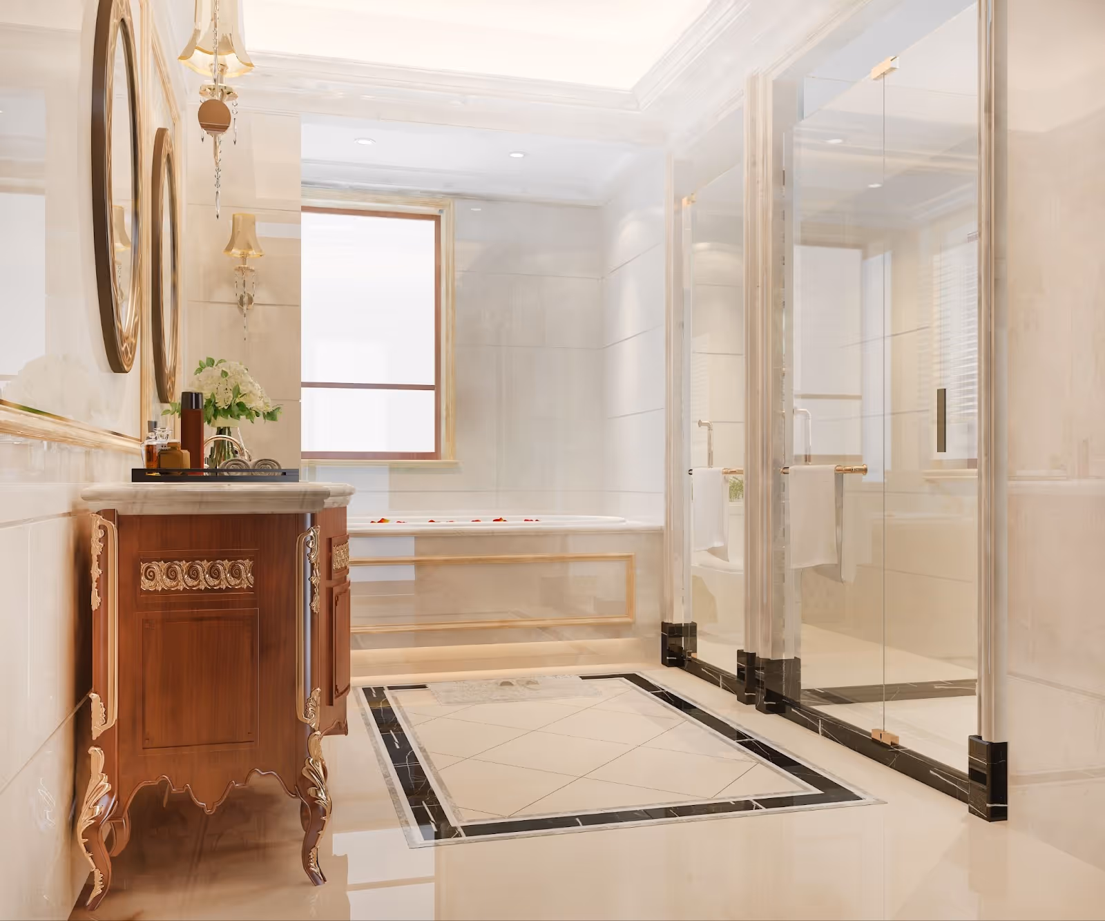 Large format bathroom beige tiles that minimizes grout lines
