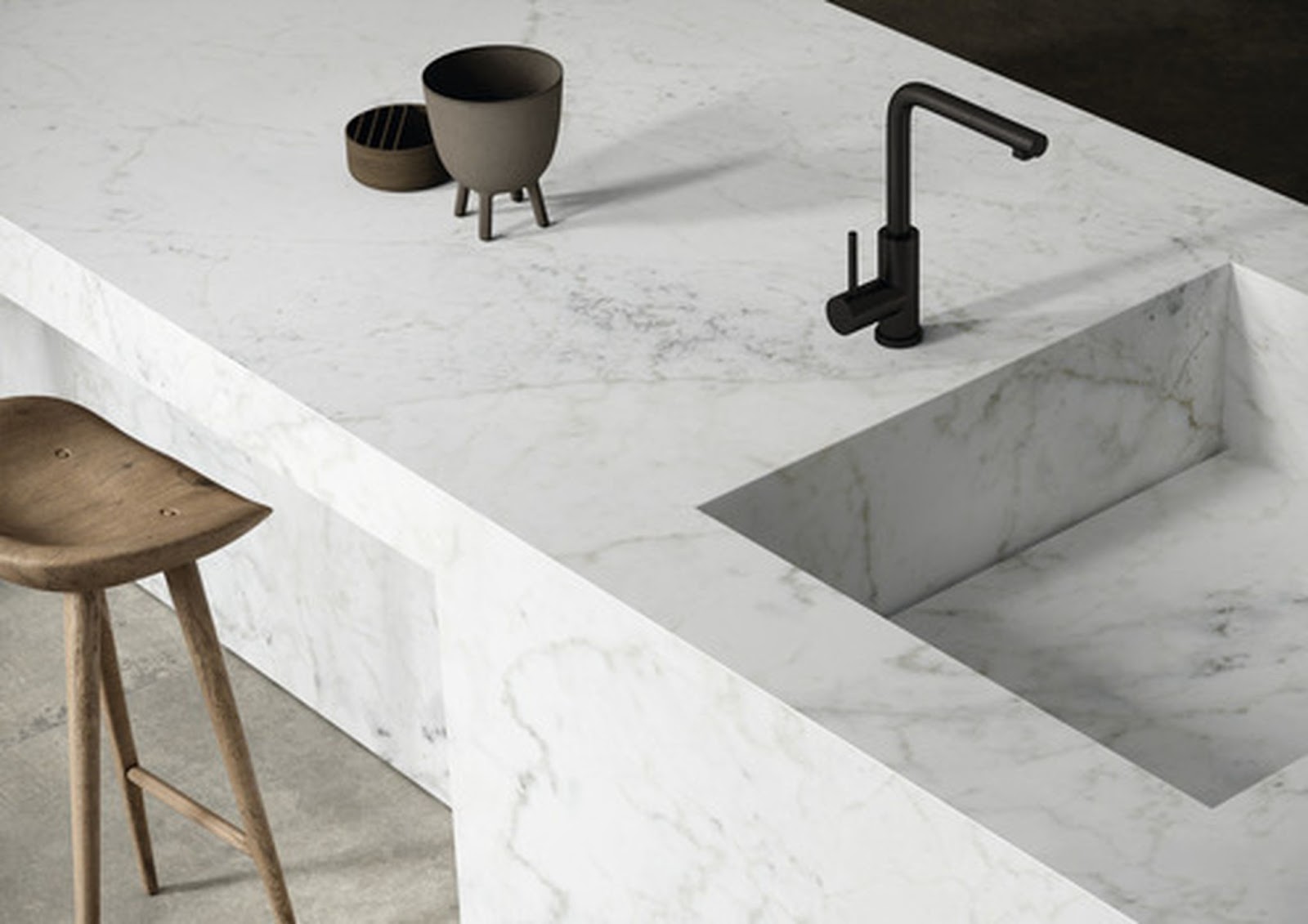 White and gray marble kitchen countertop