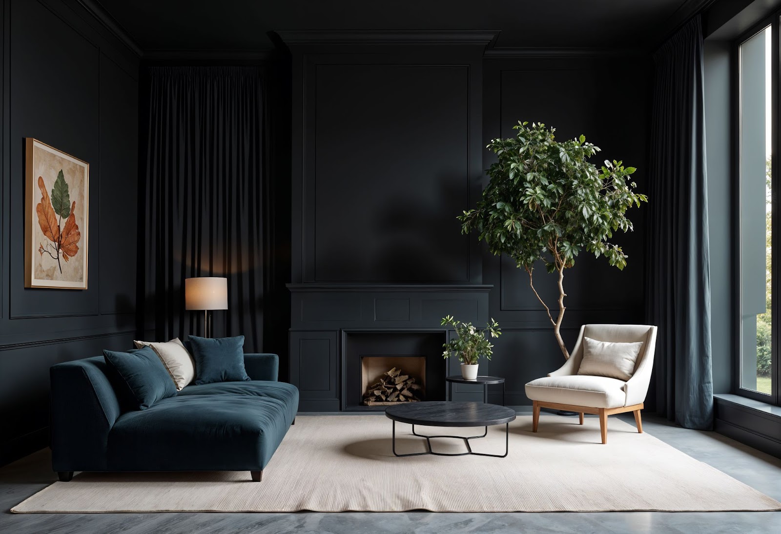 Grey living room with beige rug