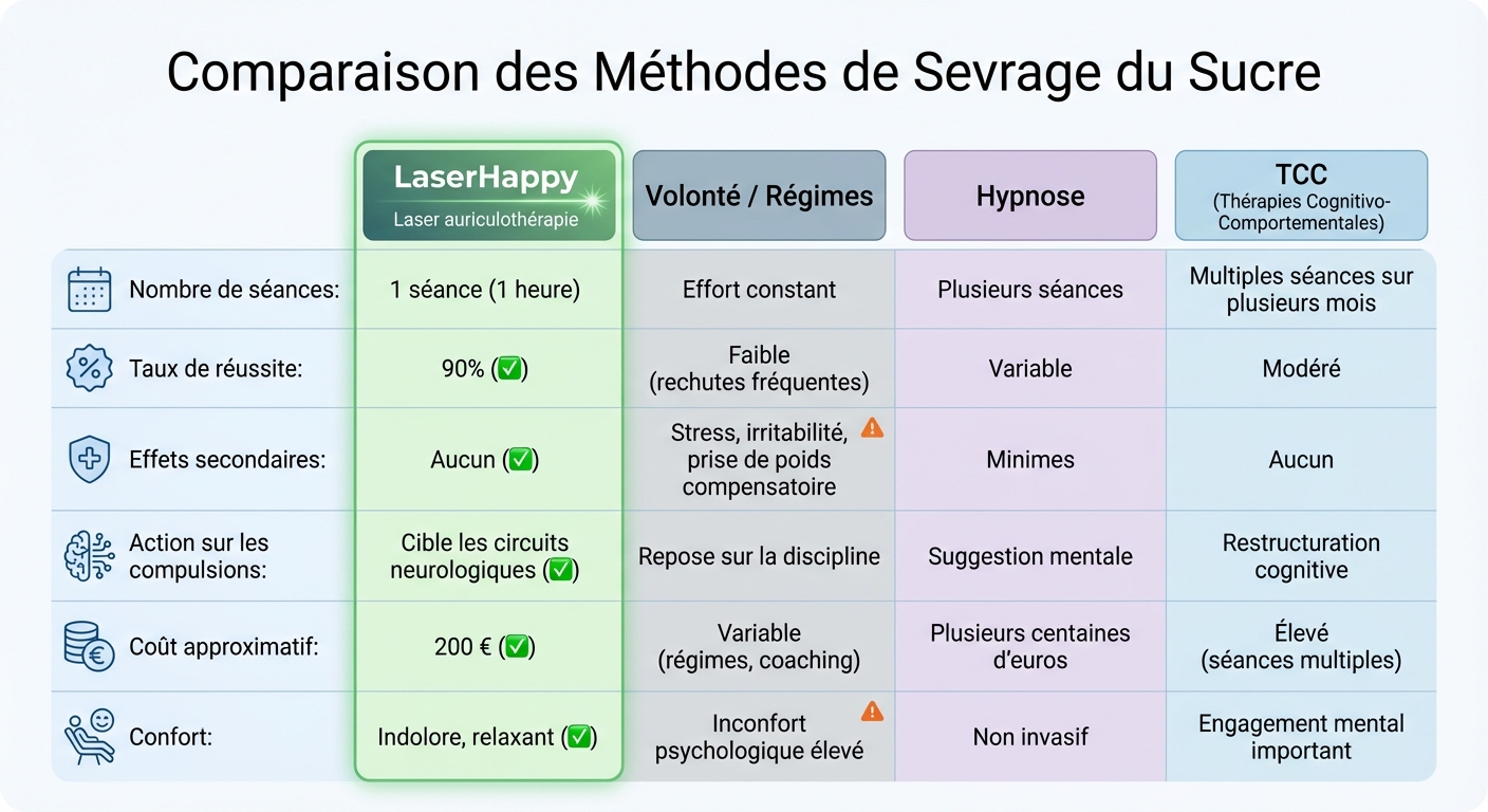 Comparaison des méthodes de sevrage du sucre : LaserHappy vs alternatives