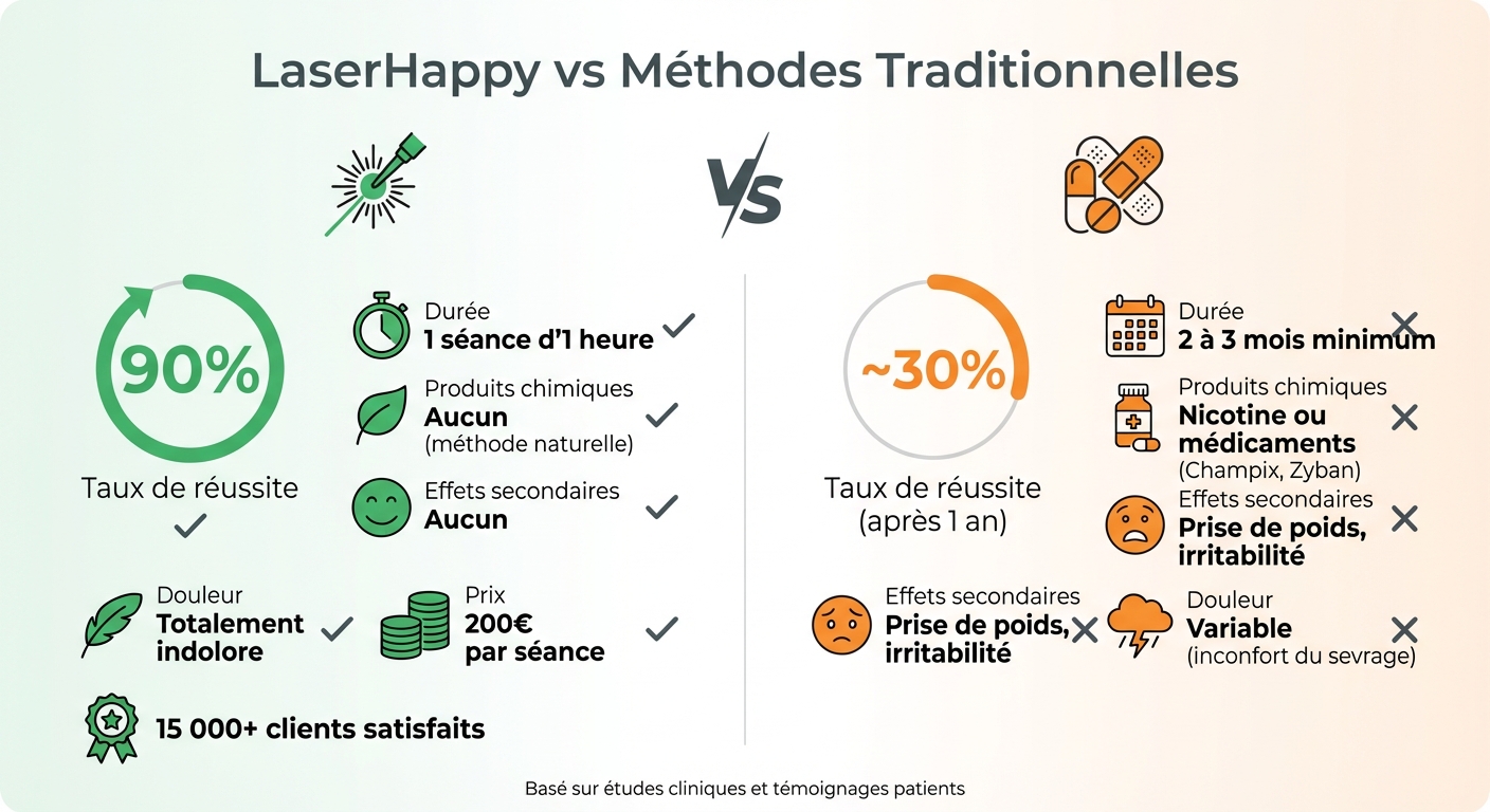Comparaison LaserHappy vs méthodes traditionnelles de sevrage alcoolique