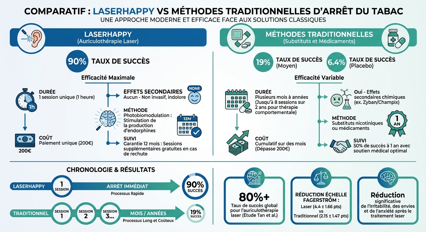 LaserHappy vs méthodes traditionnelles de sevrage tabagique : taux de réussite et coûts