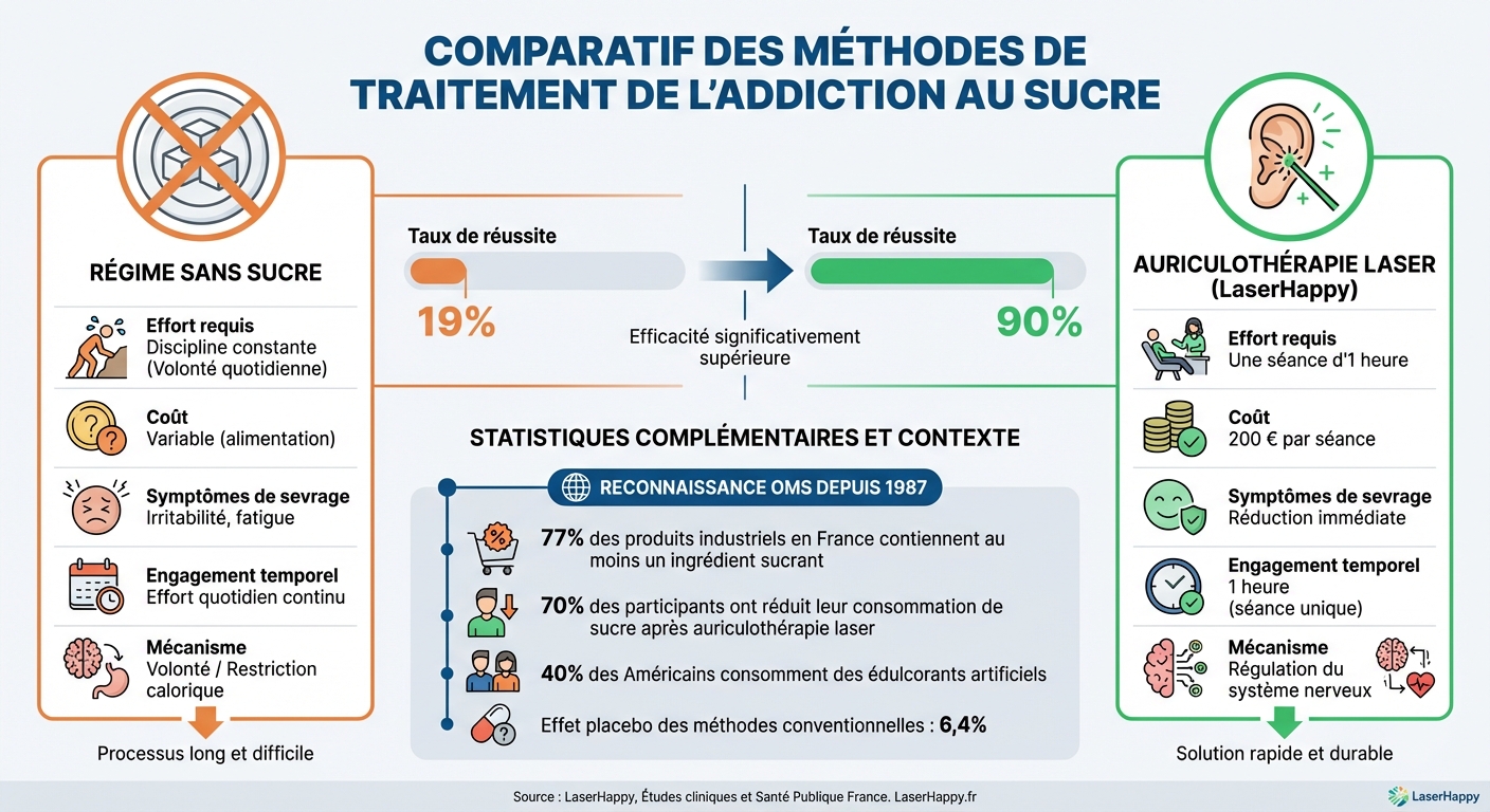 Comparaison auriculothérapie laser vs régime sans sucre : taux de réussite et efficacité
