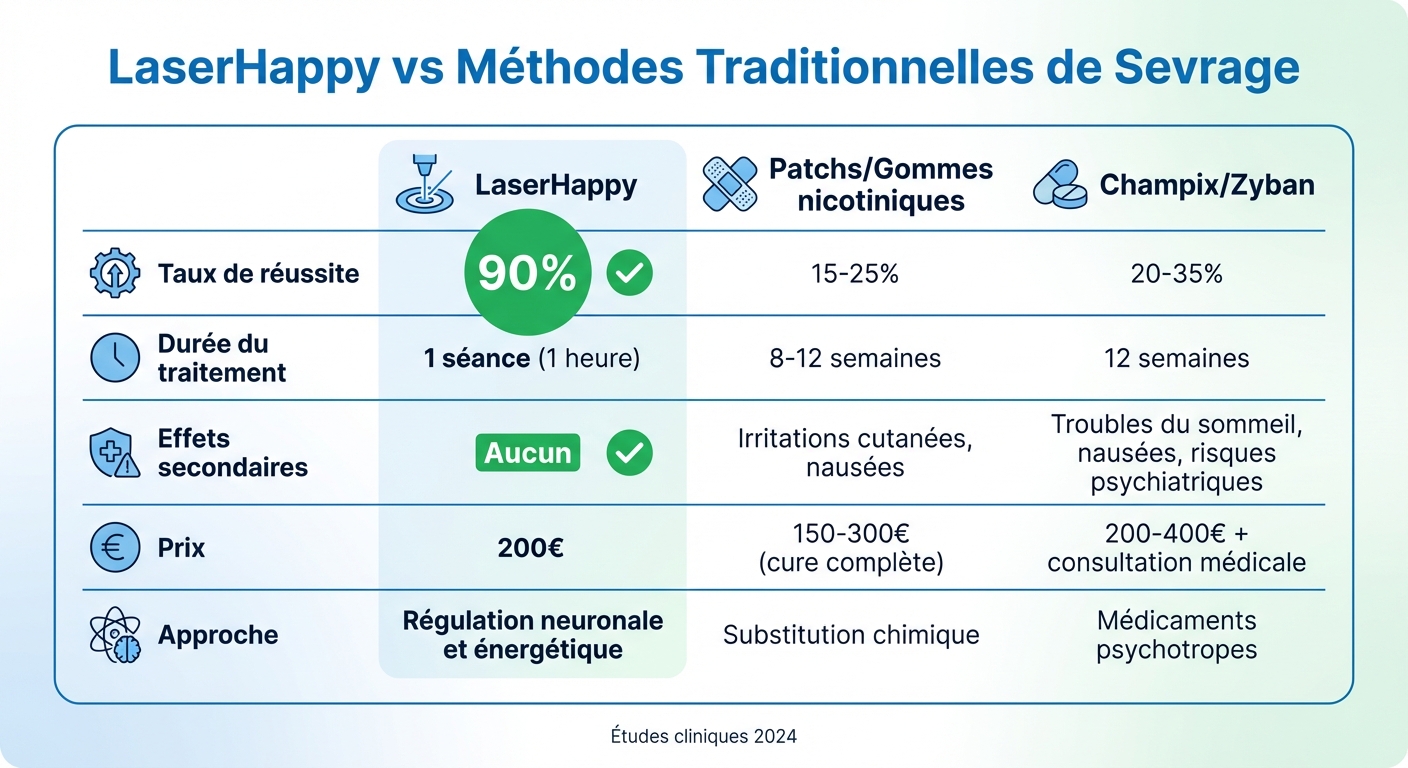 Comparaison des méthodes de sevrage tabagique : LaserHappy vs traitements traditionnels