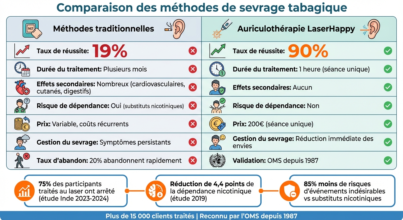 Auriculothérapie laser vs méthodes traditionnelles de sevrage : comparaison des taux de réussite