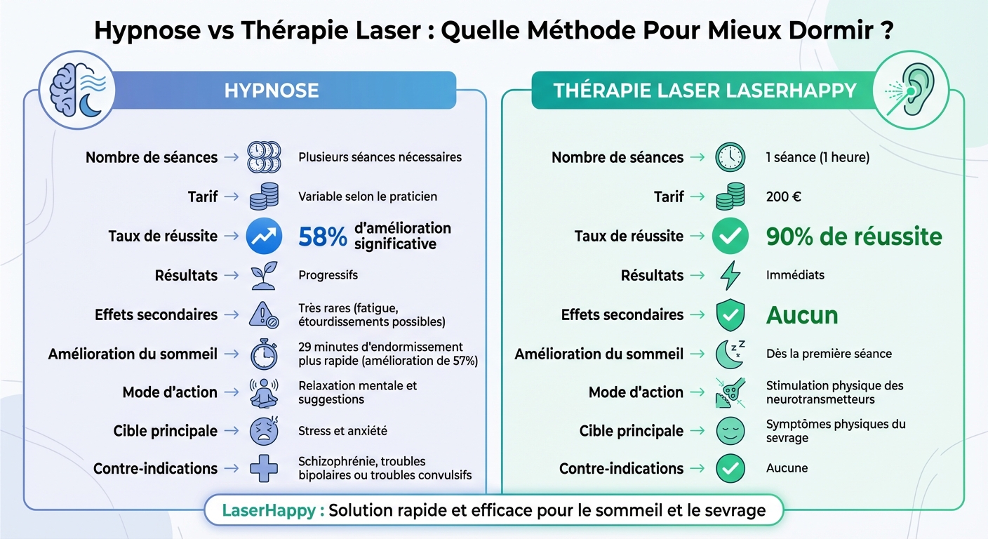 Hypnose vs Thérapie Laser LaserHappy : Comparaison Complète pour Améliorer le Sommeil