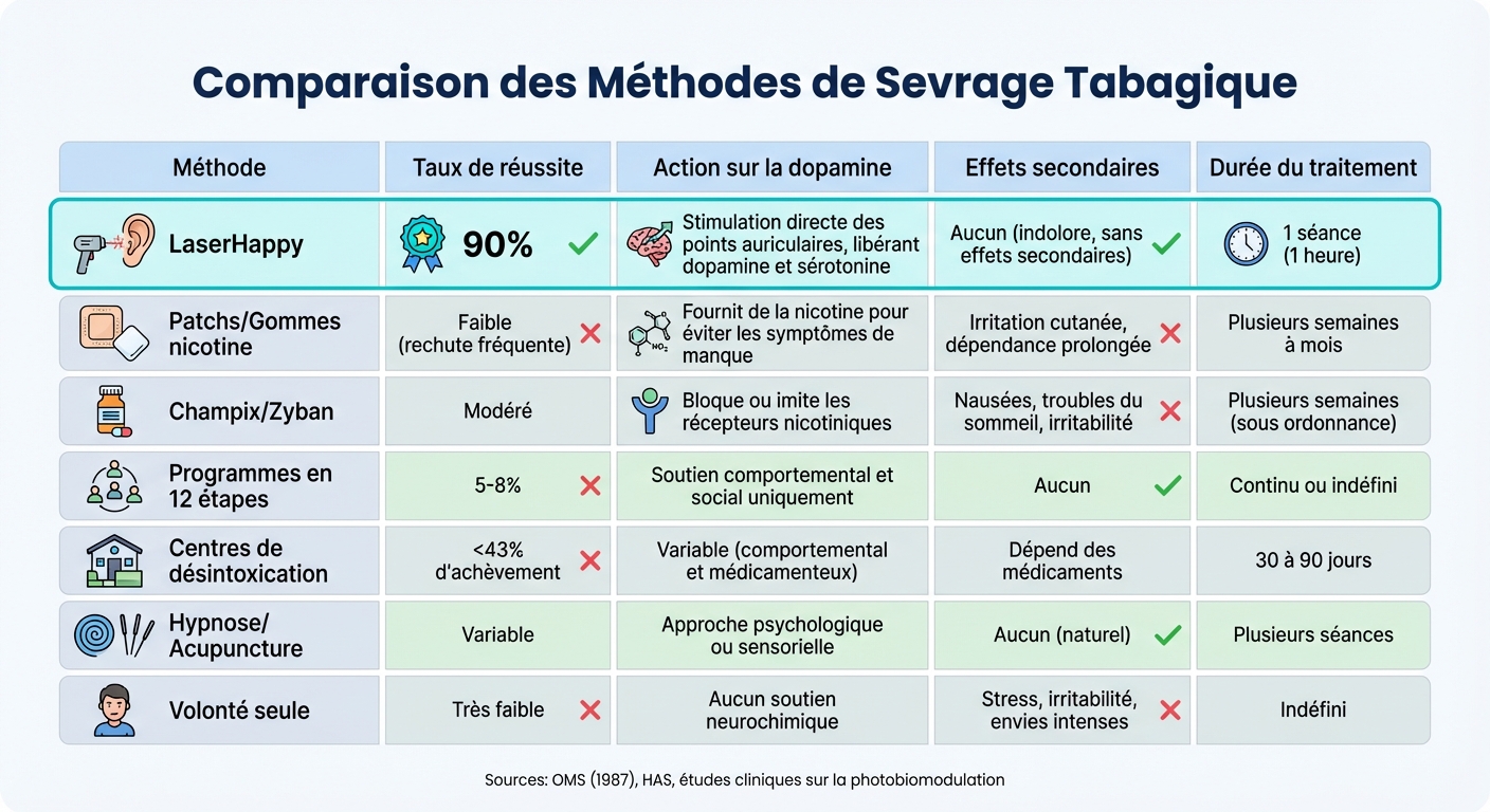 Comparaison des méthodes de sevrage : taux de réussite et effets sur la dopamine