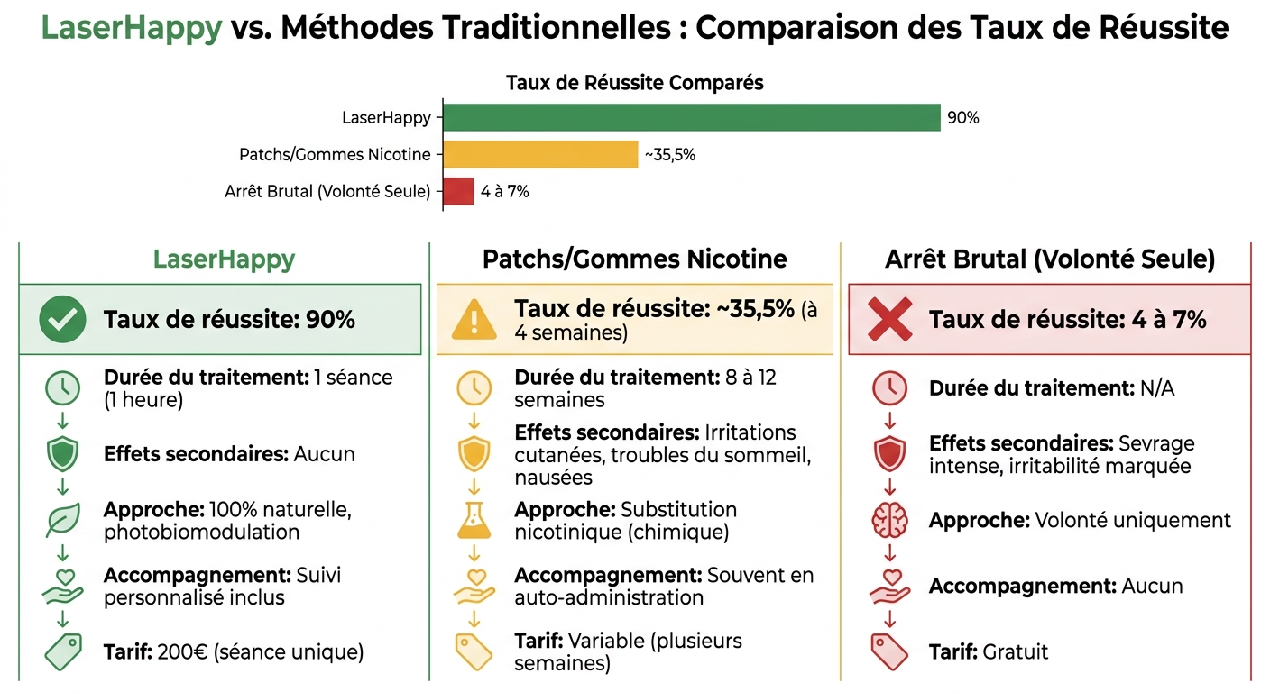 Comparaison des taux de réussite : LaserHappy vs méthodes traditionnelles d'arrêt des addictions