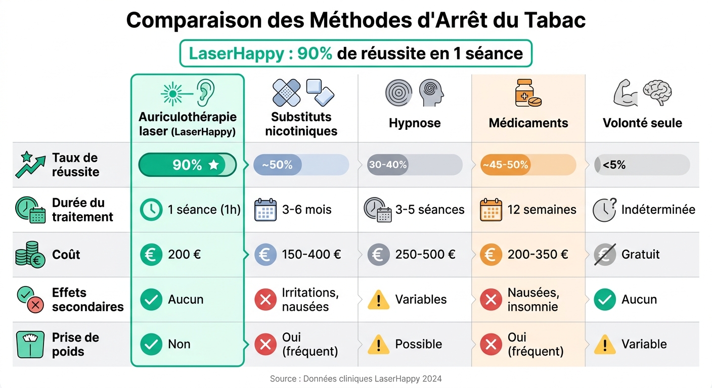 Comparaison des méthodes de sevrage tabagique : taux de réussite, coûts et durée