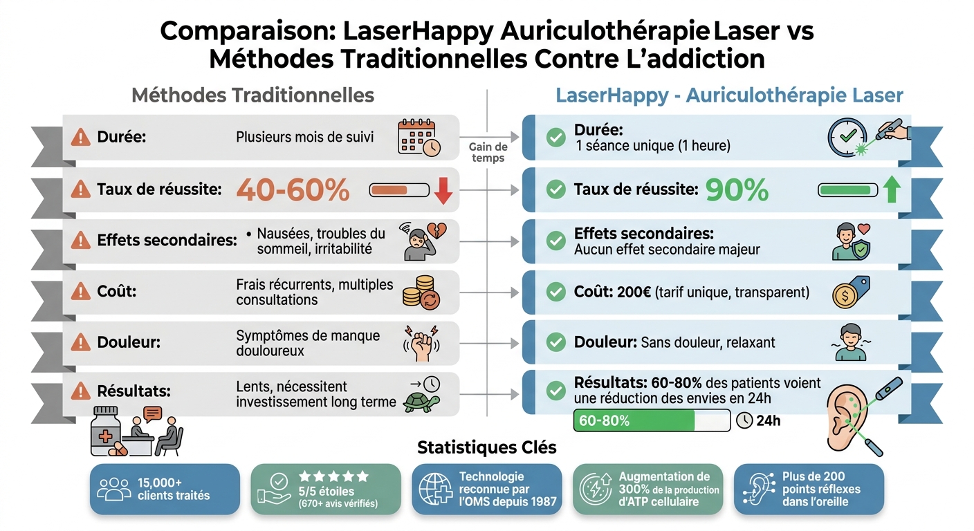 Comparaison auriculothérapie laser vs méthodes traditionnelles pour sevrage alcoolique