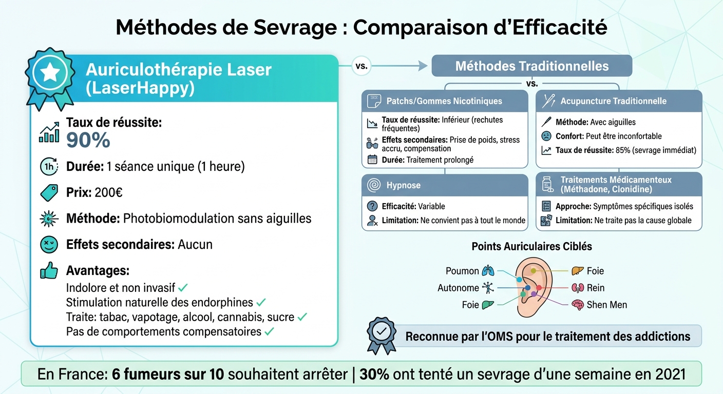 Auriculothérapie laser vs méthodes traditionnelles de sevrage : efficacité et avantages