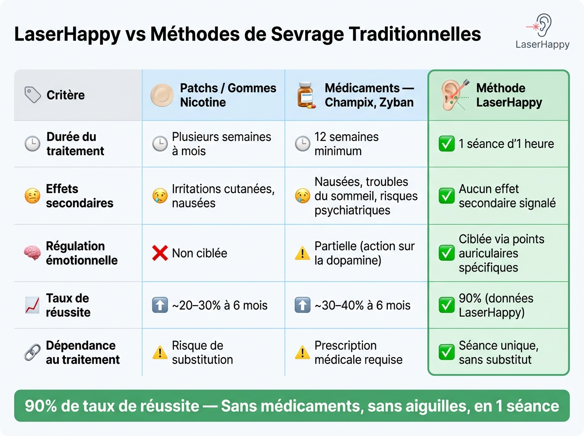 LaserHappy vs Méthodes de Sevrage Traditionnelles : Comparaison Complète