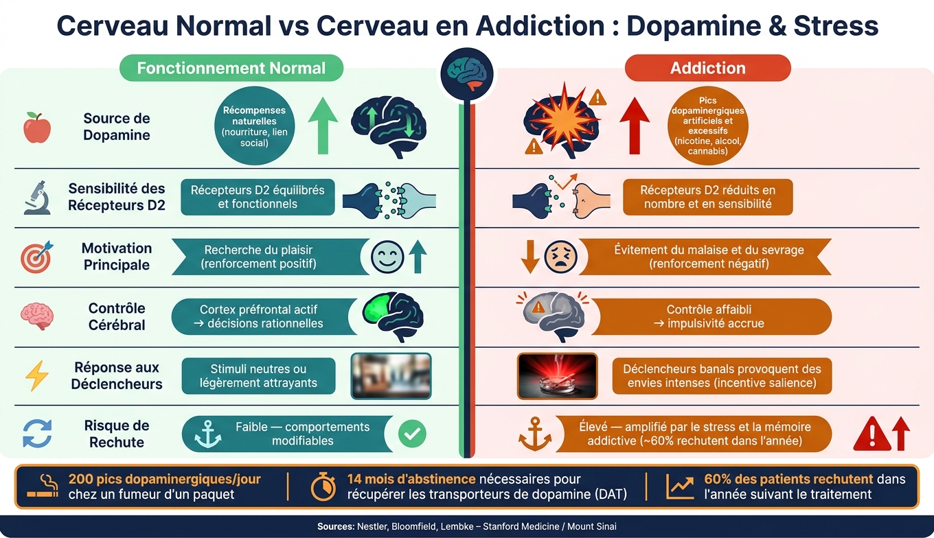 Cerveau Normal vs Cerveau Addict : Impact de la Dopamine et du Stress