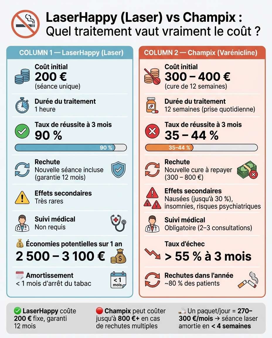 LaserHappy vs Champix : Comparaison des Coûts et Résultats